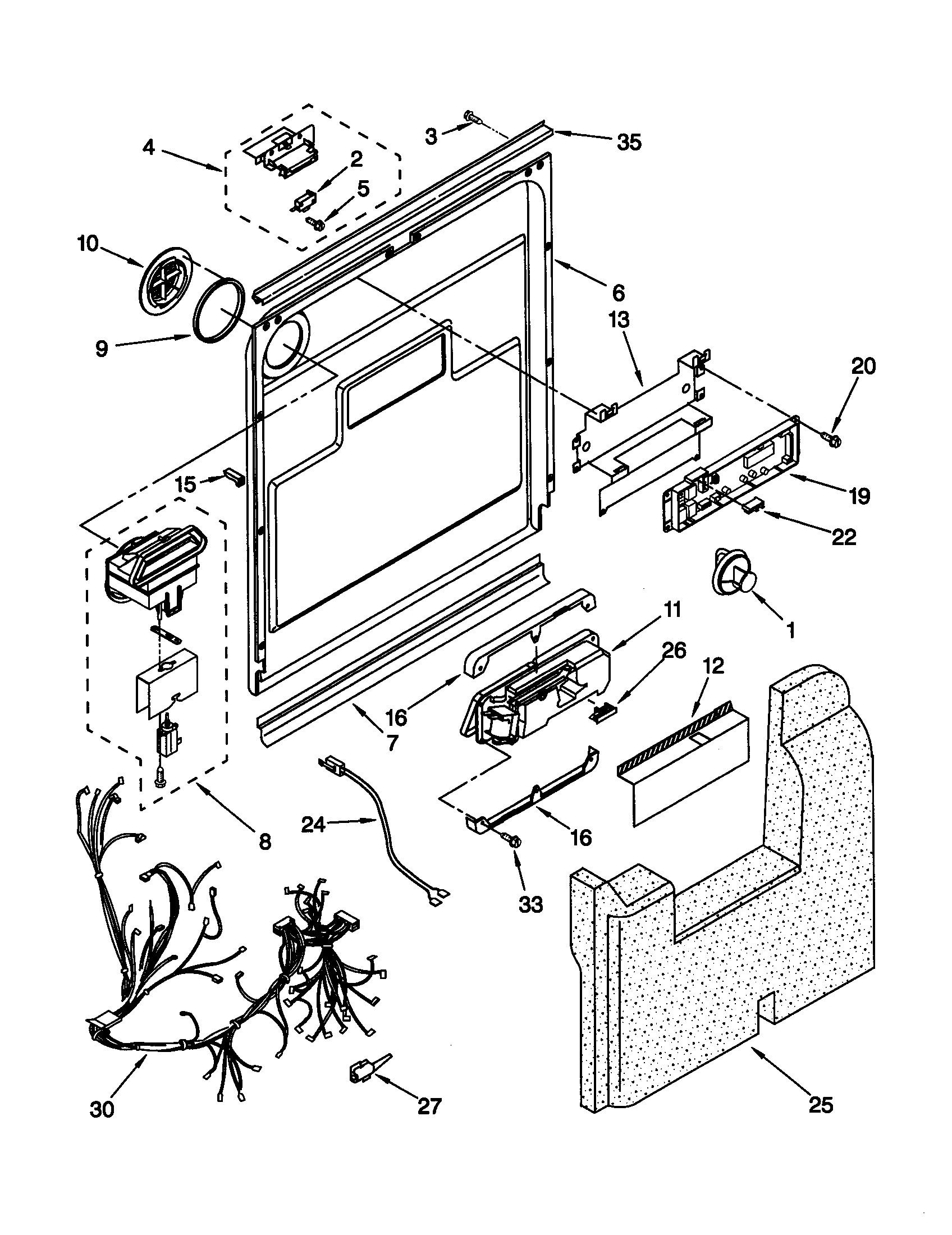 KitchenAid KUDS25SHBS0 door and latch diagram
