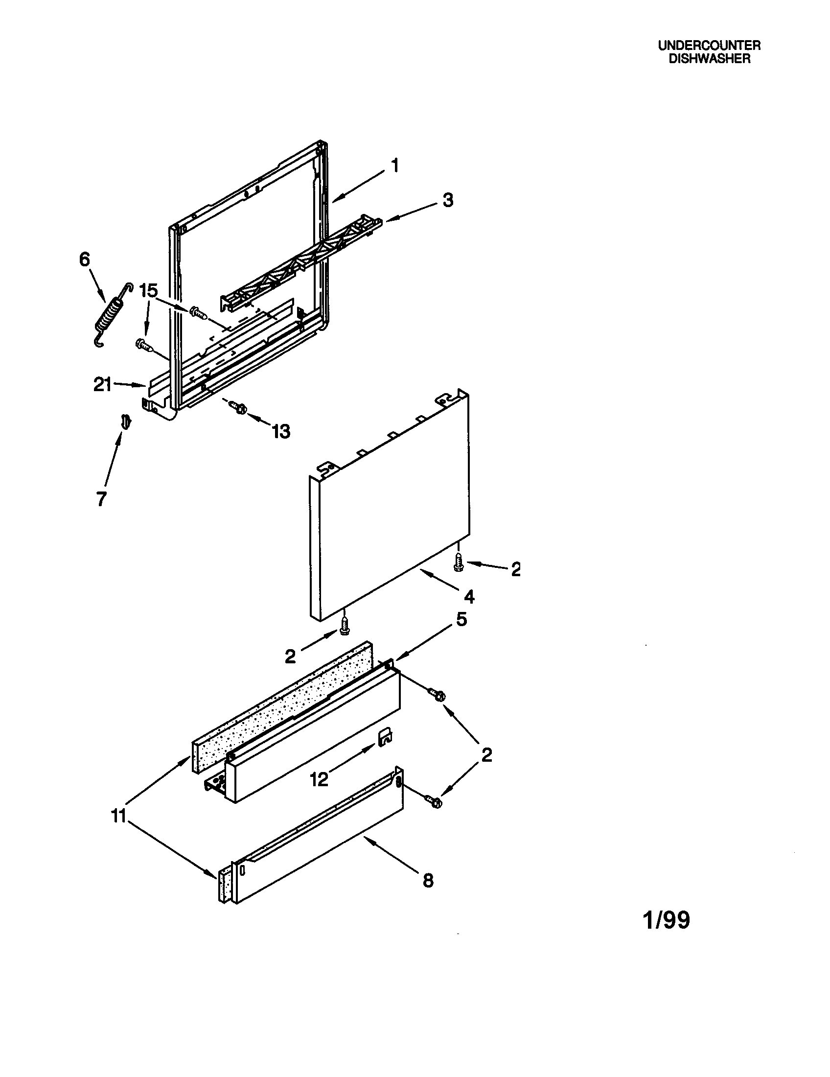 KitchenAid KUDM25SHBL0 door and panel diagram