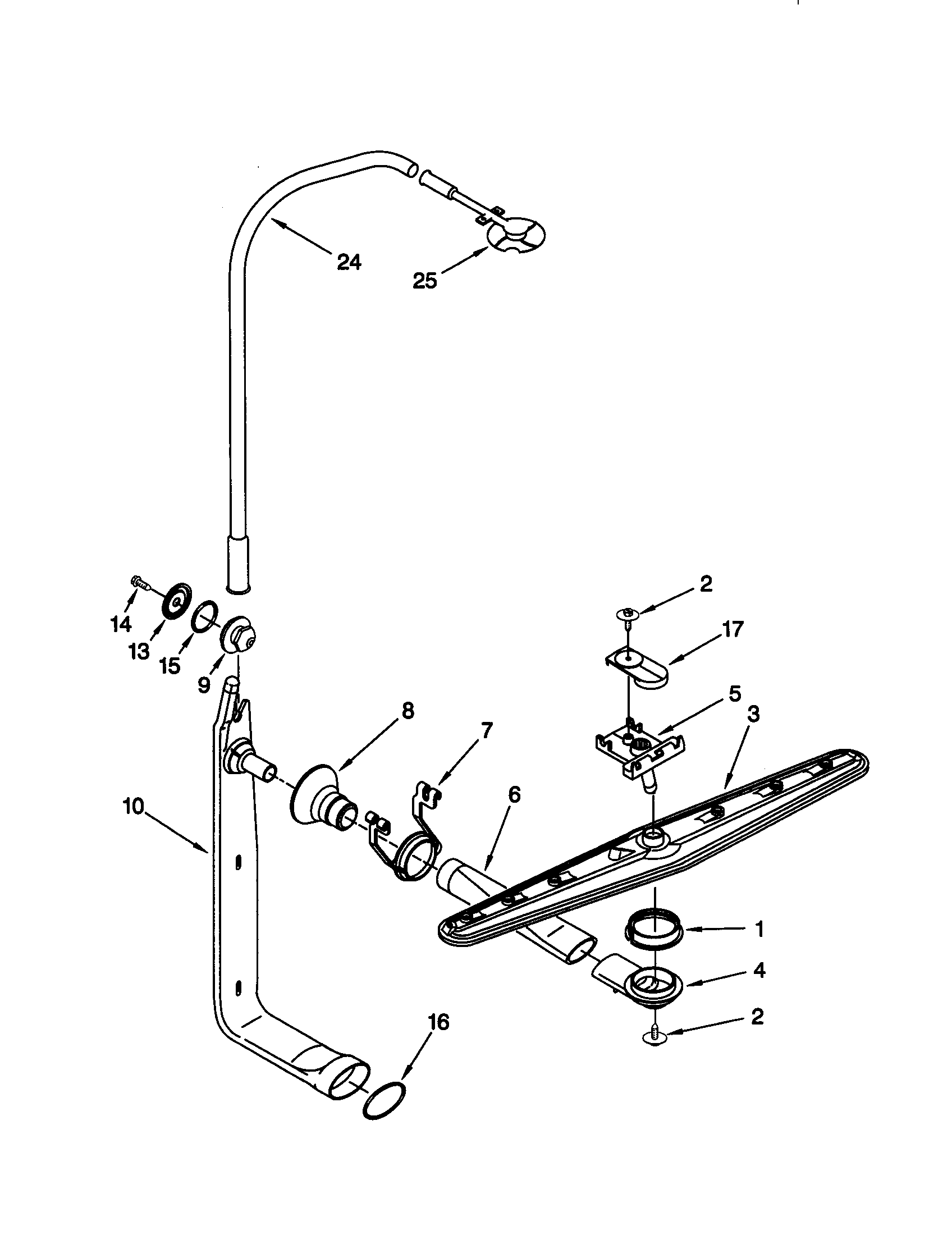 KitchenAid KUDM25SHBL0 upper wash and rinse diagram