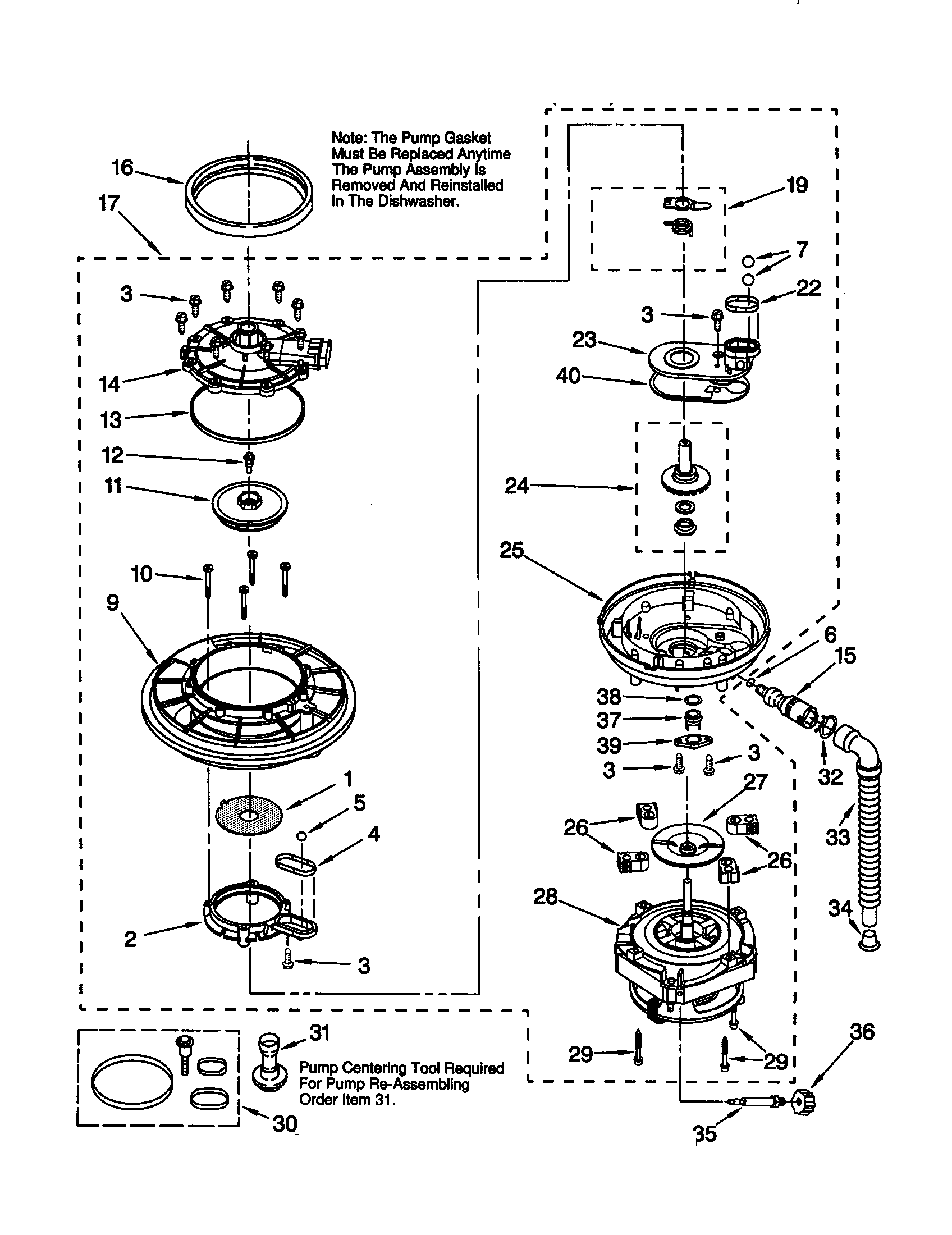 KitchenAid KUDM25SHBL0 pump and motor diagram