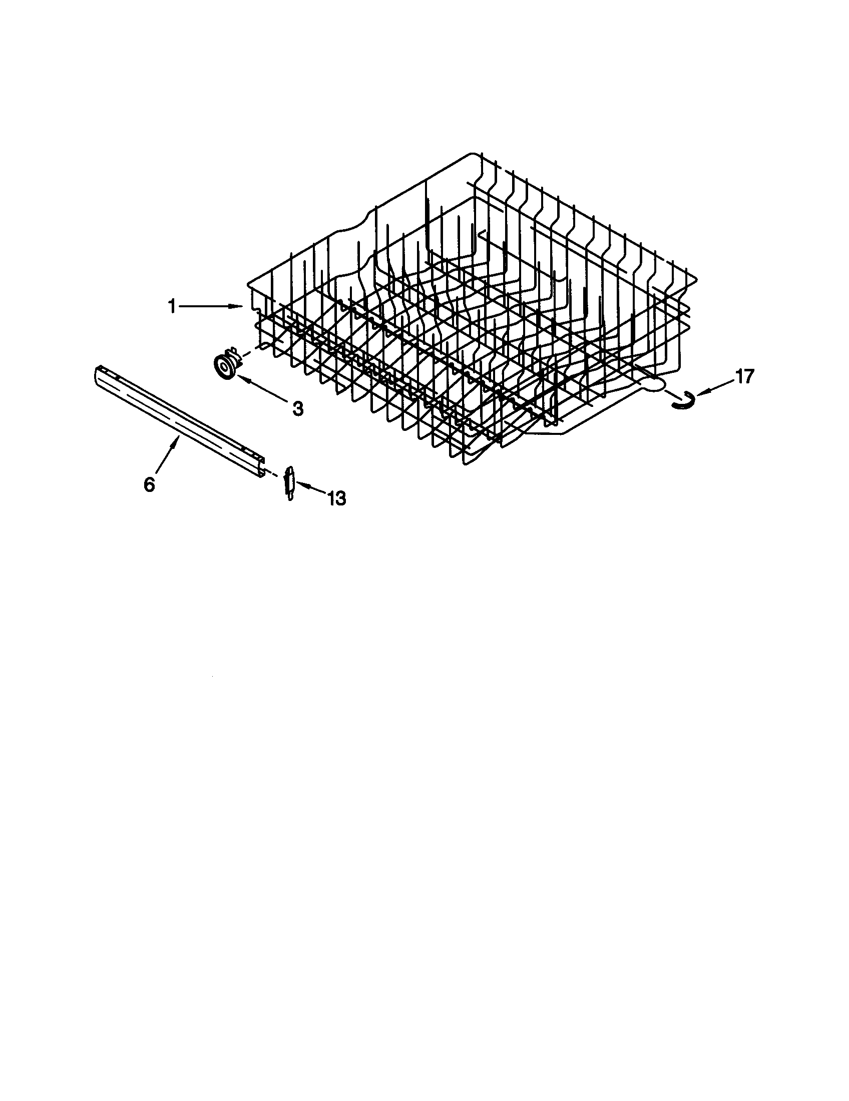 KitchenAid KUDM25SHBL0 upper rack and track diagram