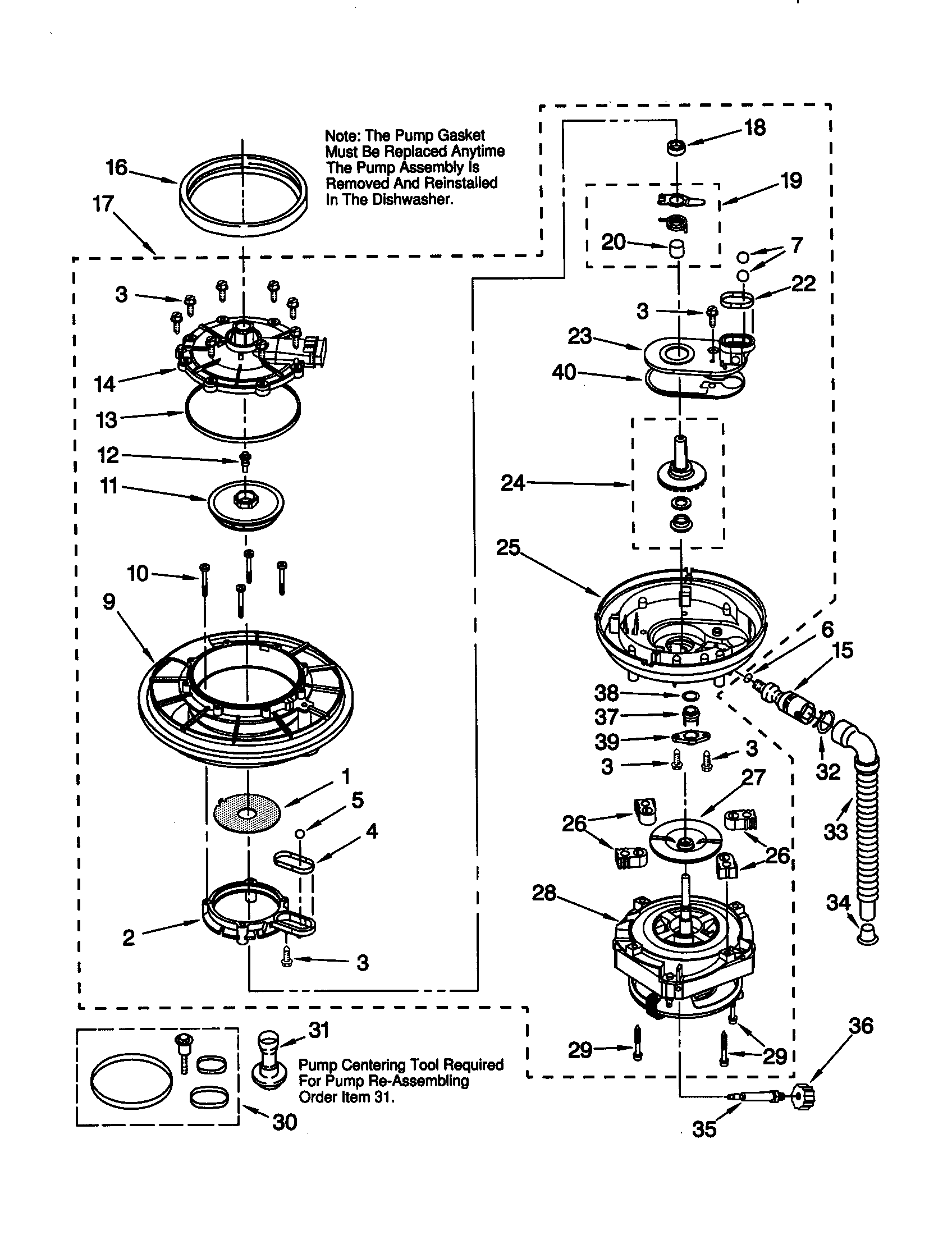KitchenAid KUDY24SEWH5 pump and motor diagram