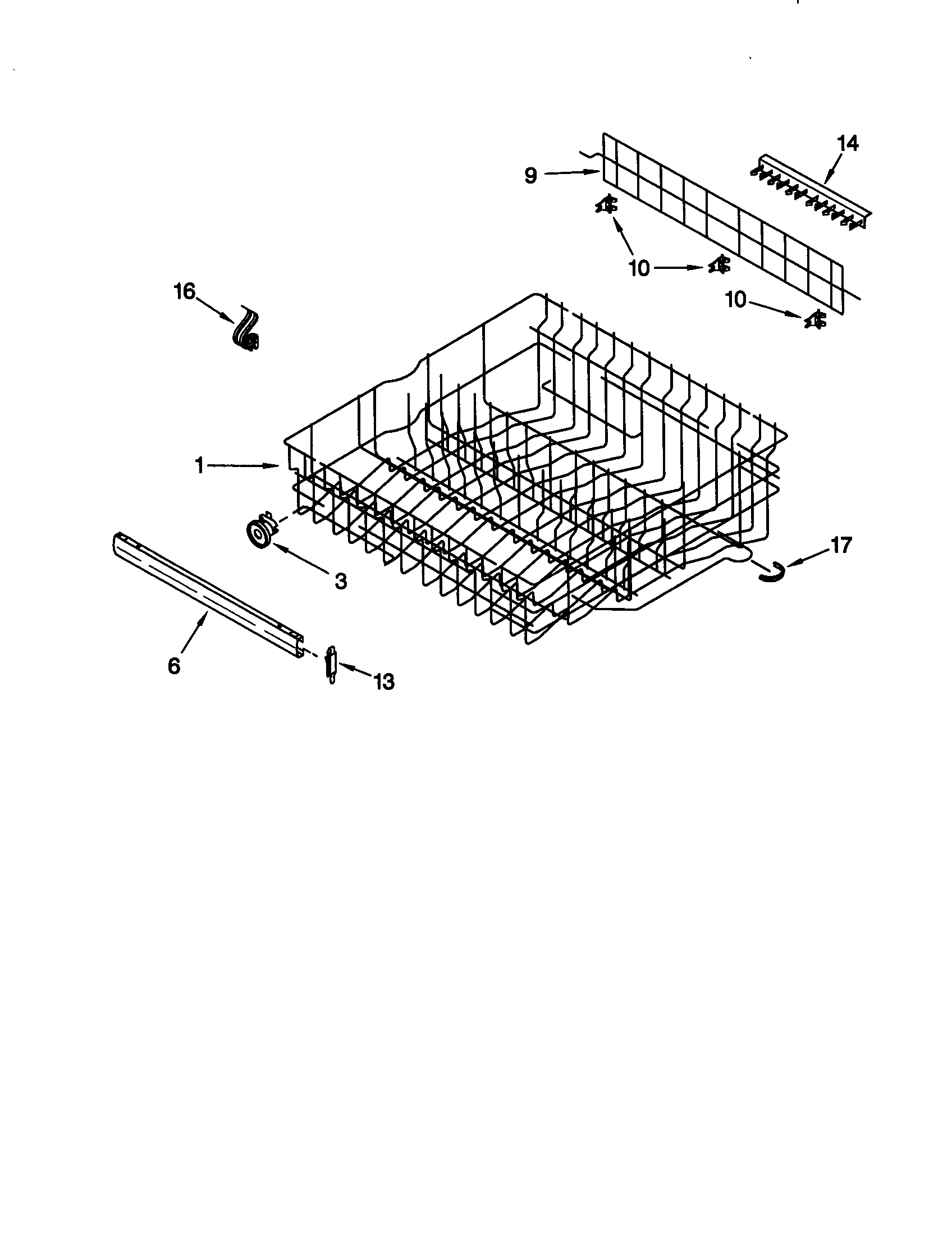 KitchenAid KUDY24SEWH5 upper rack and track diagram