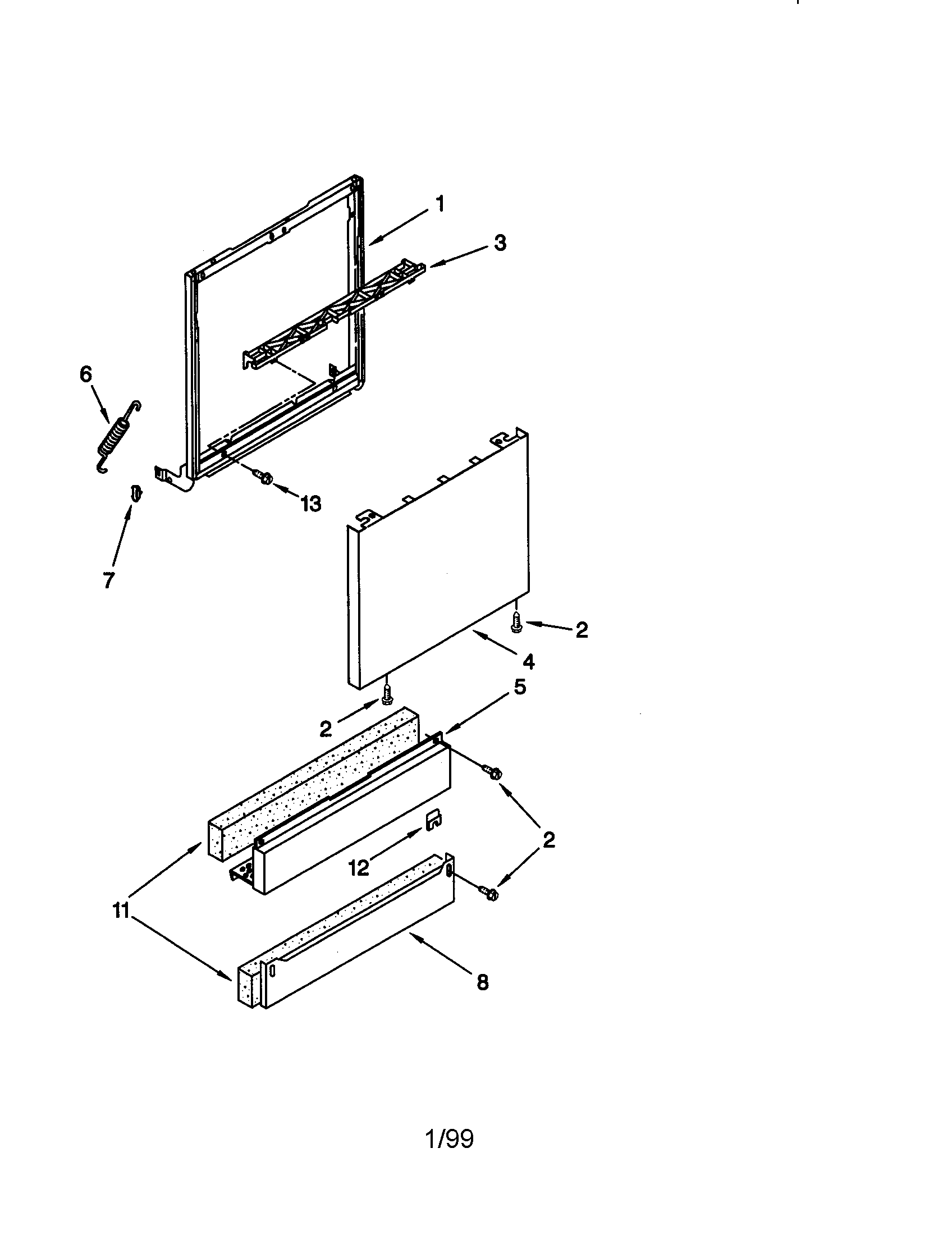 KitchenAid KUDV24SEBL5 dorr and panel diagram