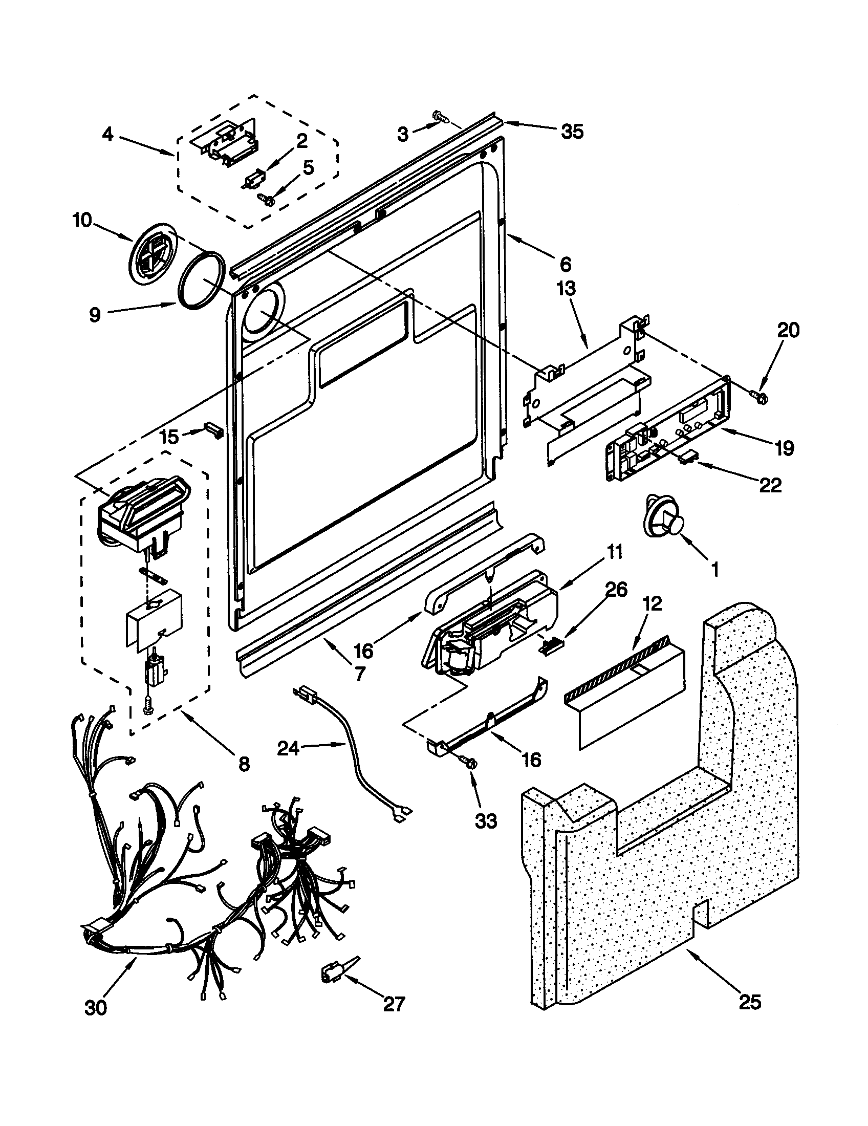 KitchenAid KUDV24SEBL5 door and latch diagram