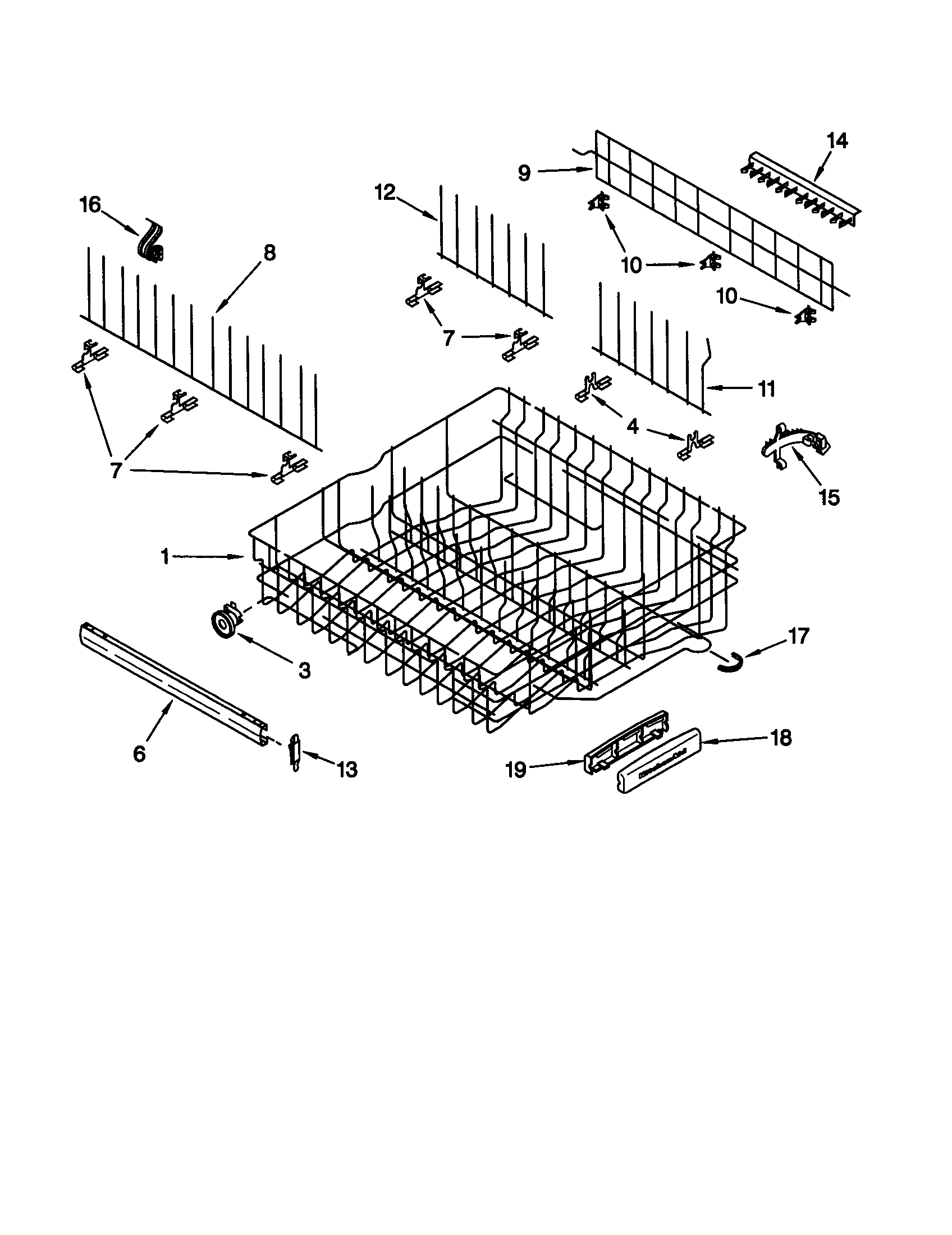 KitchenAid KUDV24SEBL5 upper rack and track diagram
