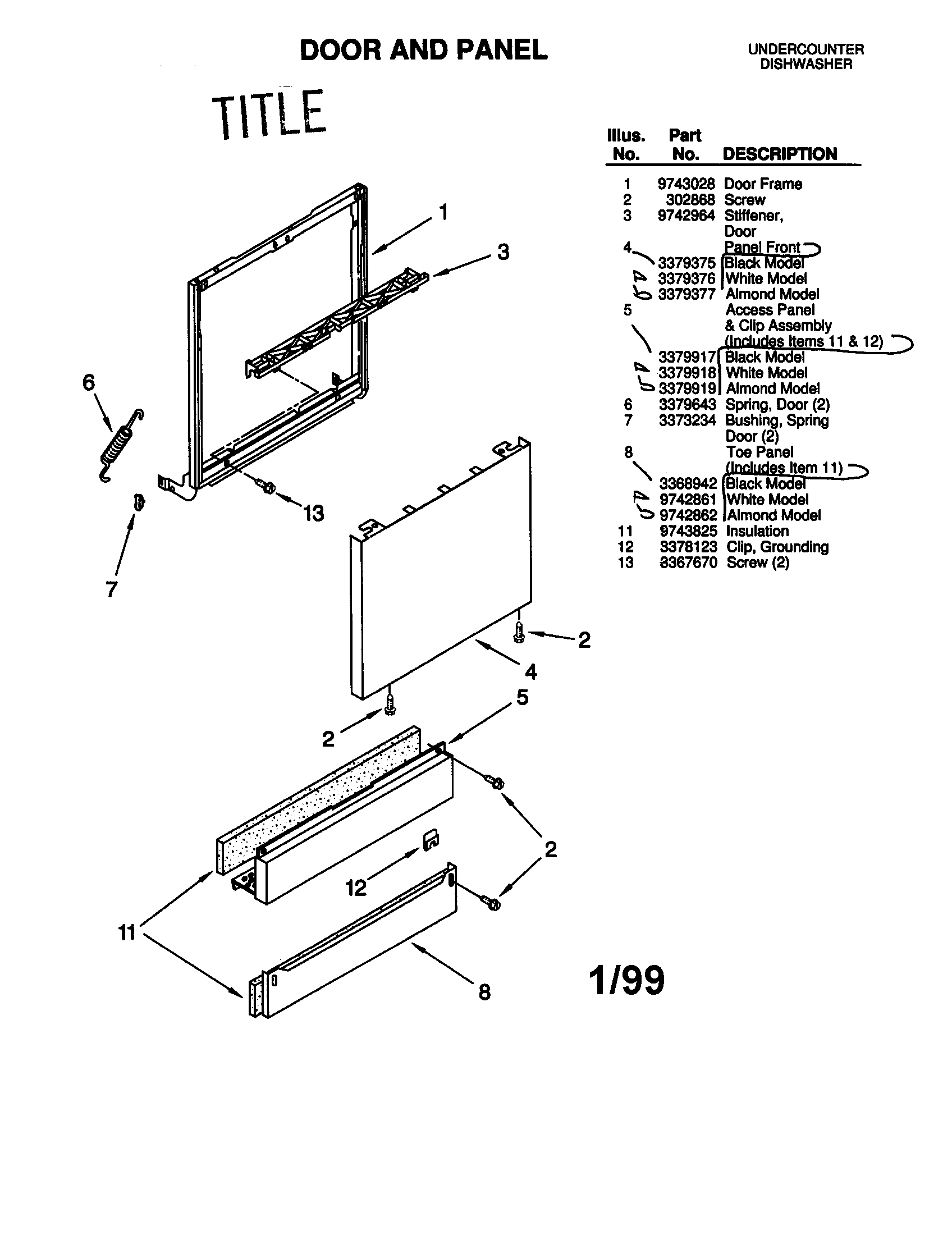 KitchenAid KUDR24SEWH5 door and panel diagram