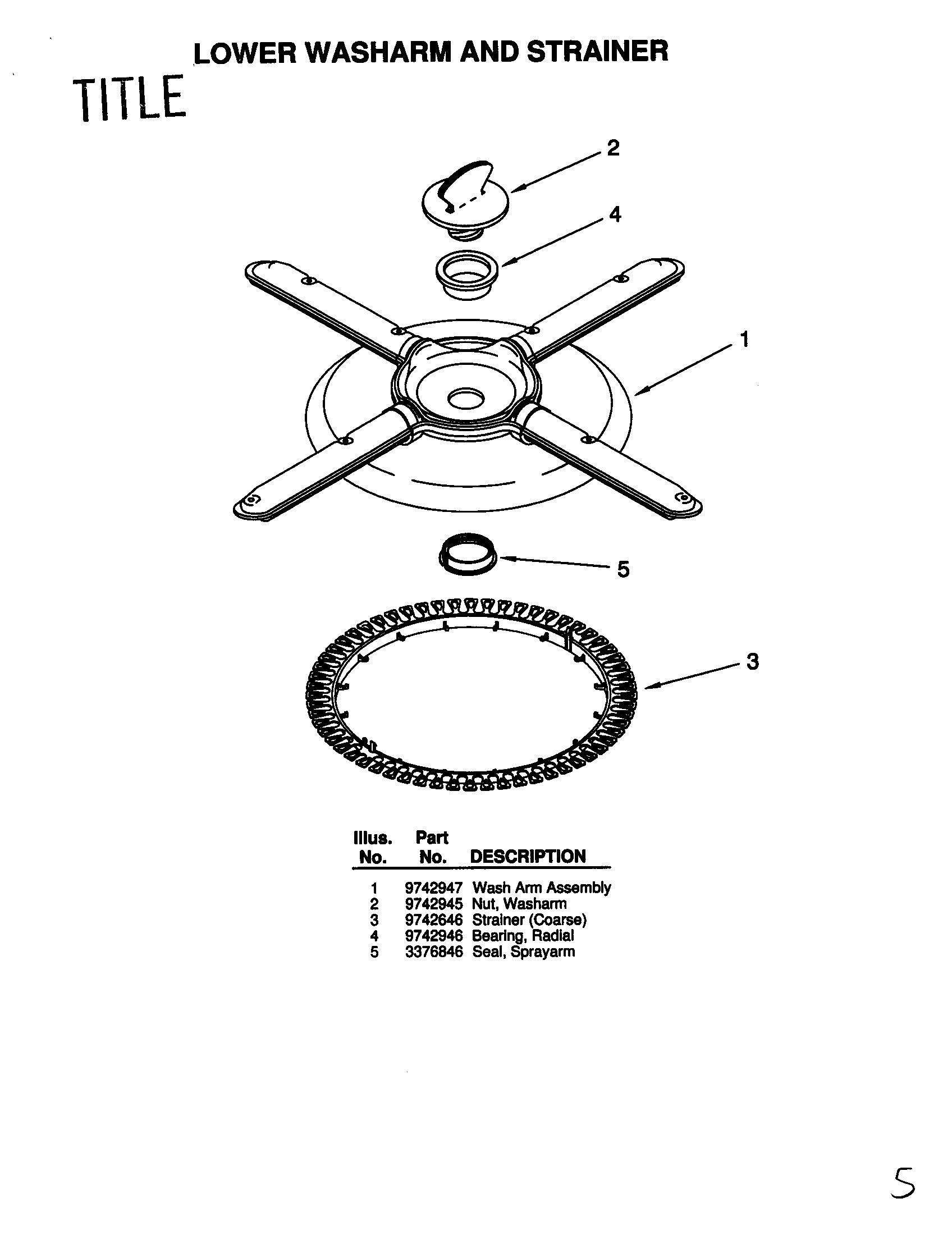 KitchenAid KUDR24SEWH5 lower washarm and strainer diagram