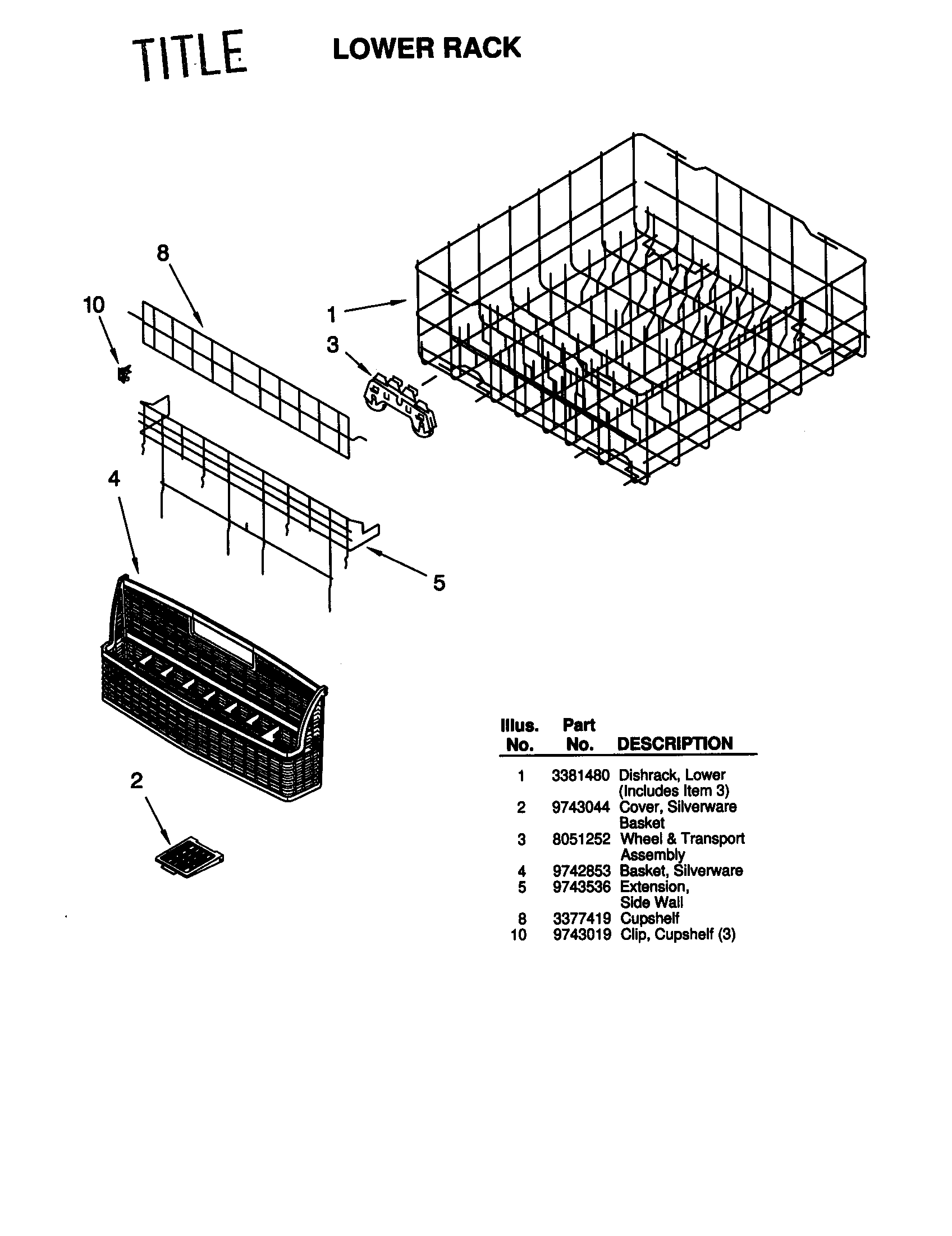 KitchenAid KUDR24SEWH5 lower rack diagram