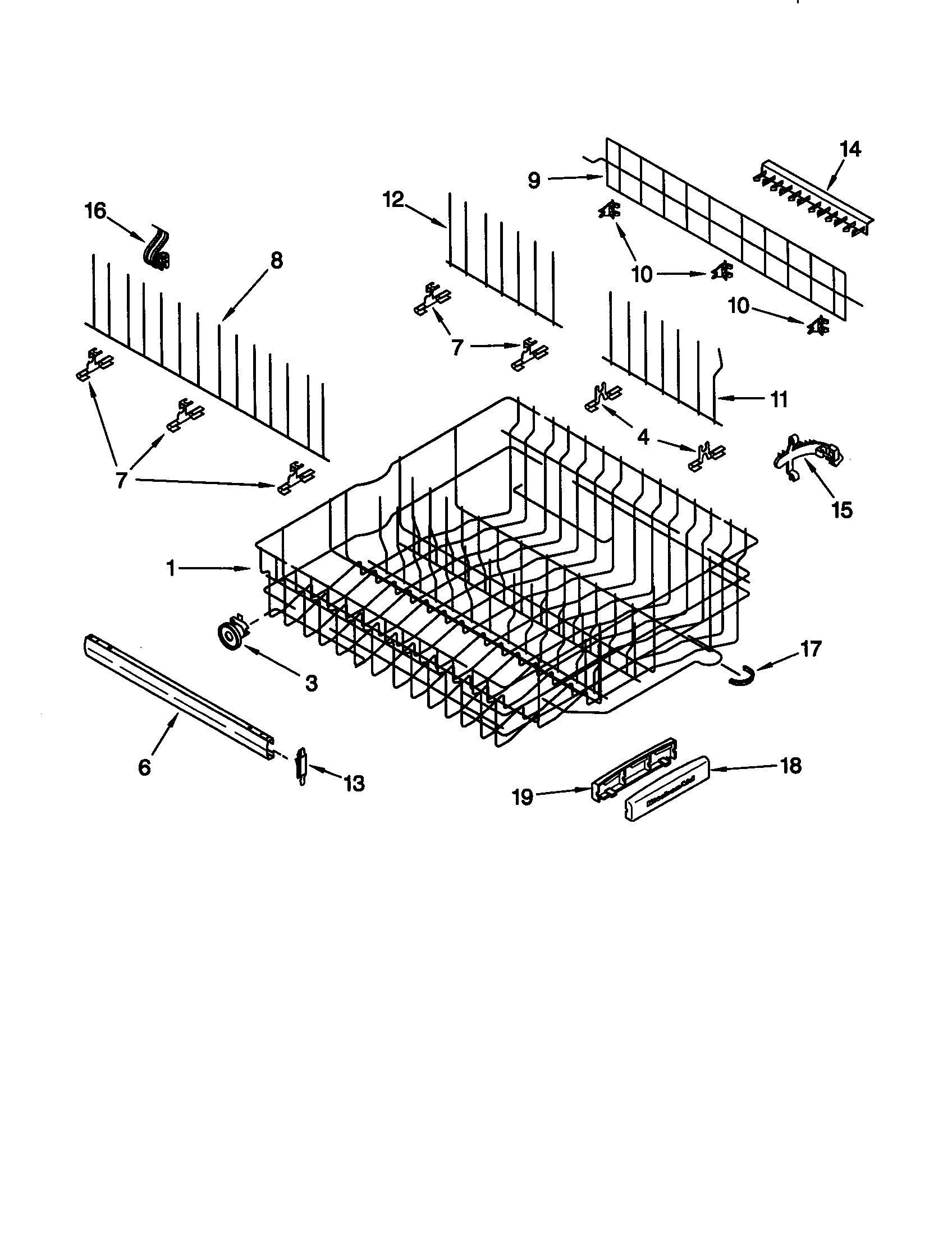 KitchenAid KUDC25CHWH0 upper rack and track diagram