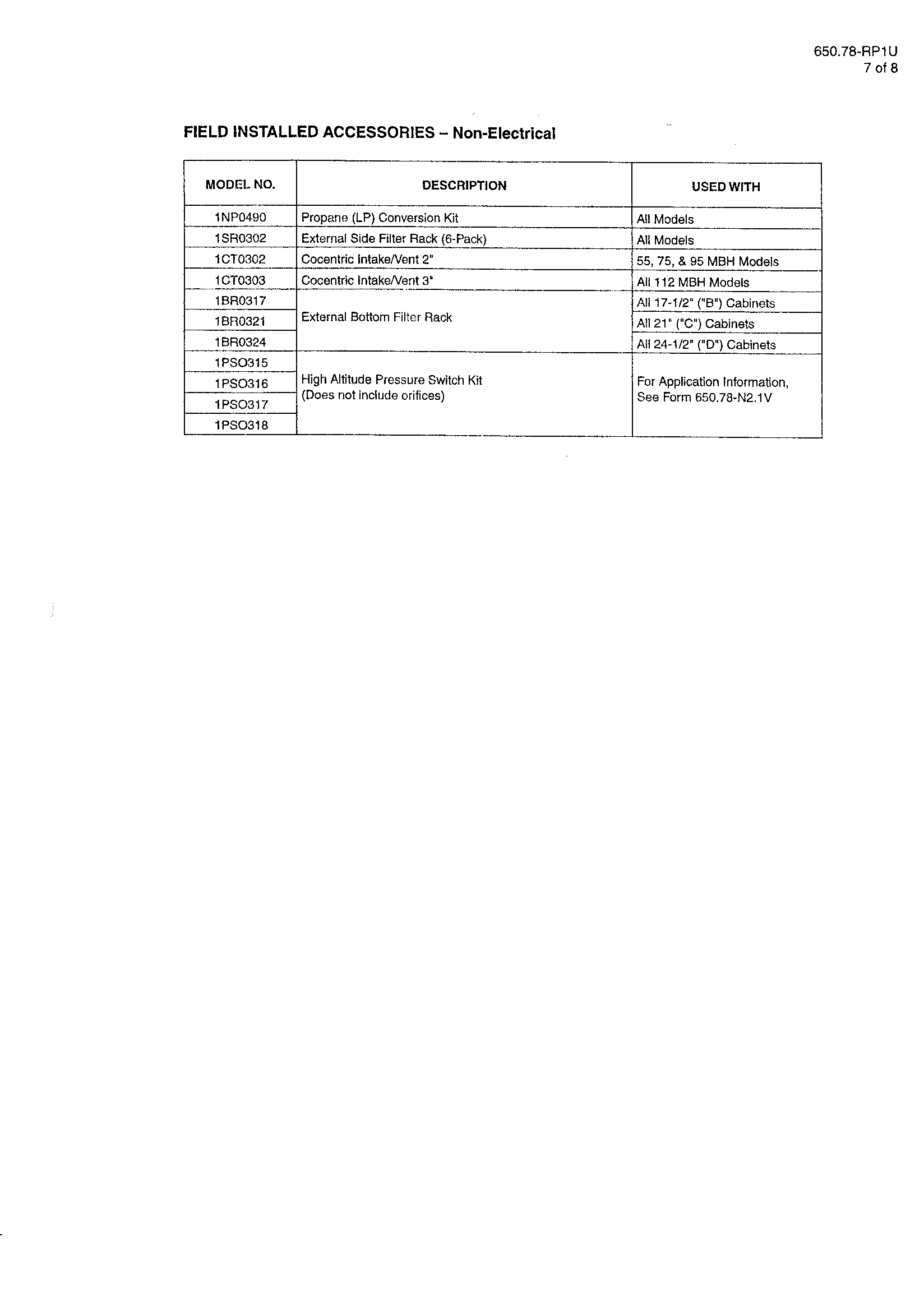 York P1XUB12N05501 field installed accessories-non electrical diagram