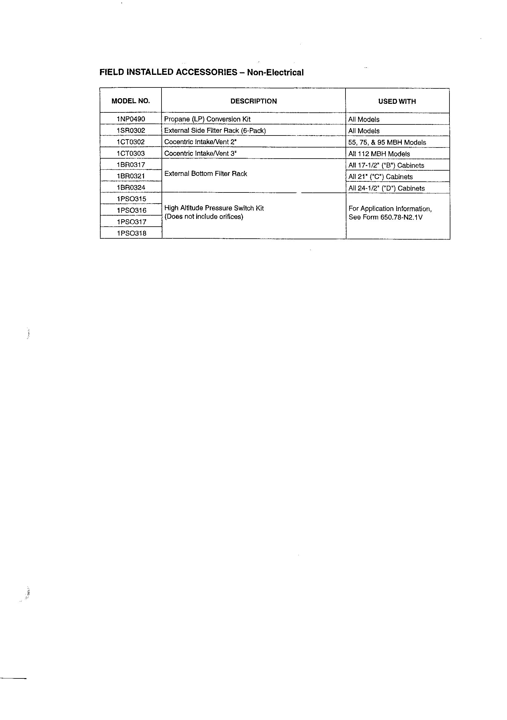 York P1XUC20N09501 field installed accessories-non electrical diagram