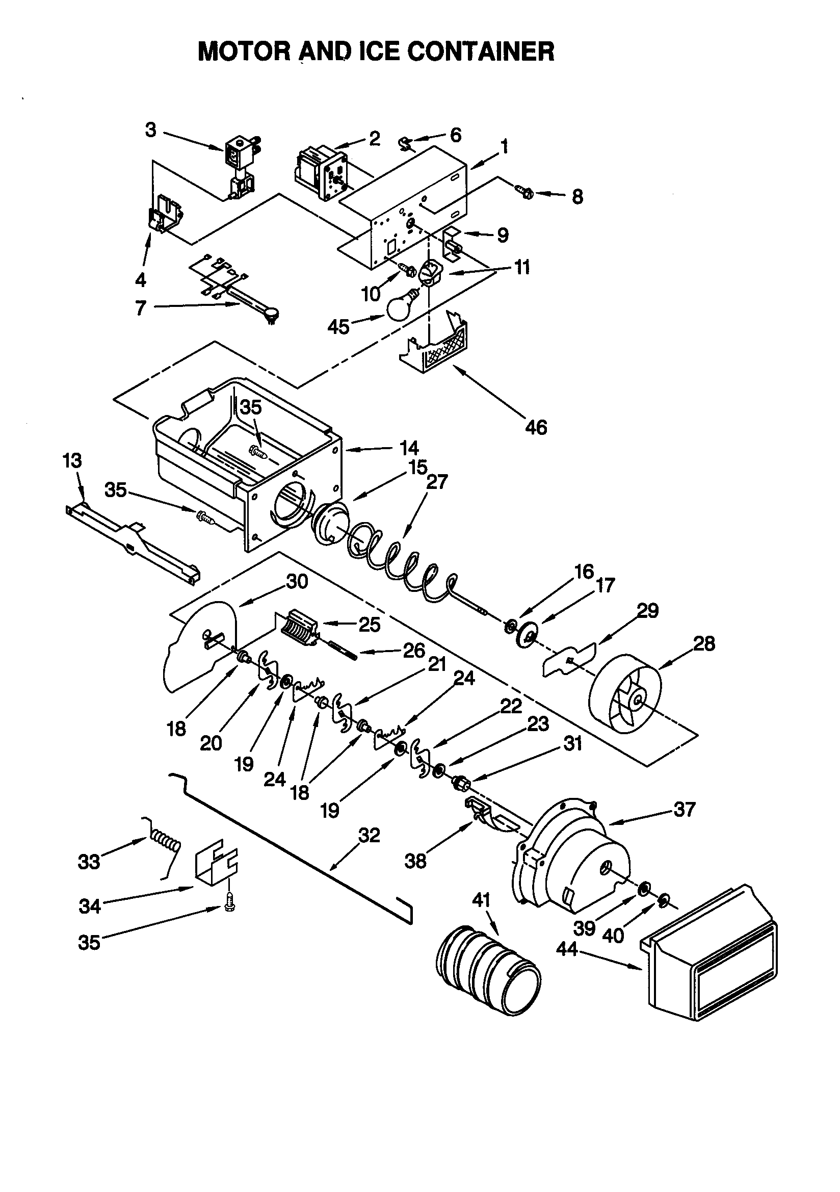 Kenmore 10659082891 motor and ice container diagram
