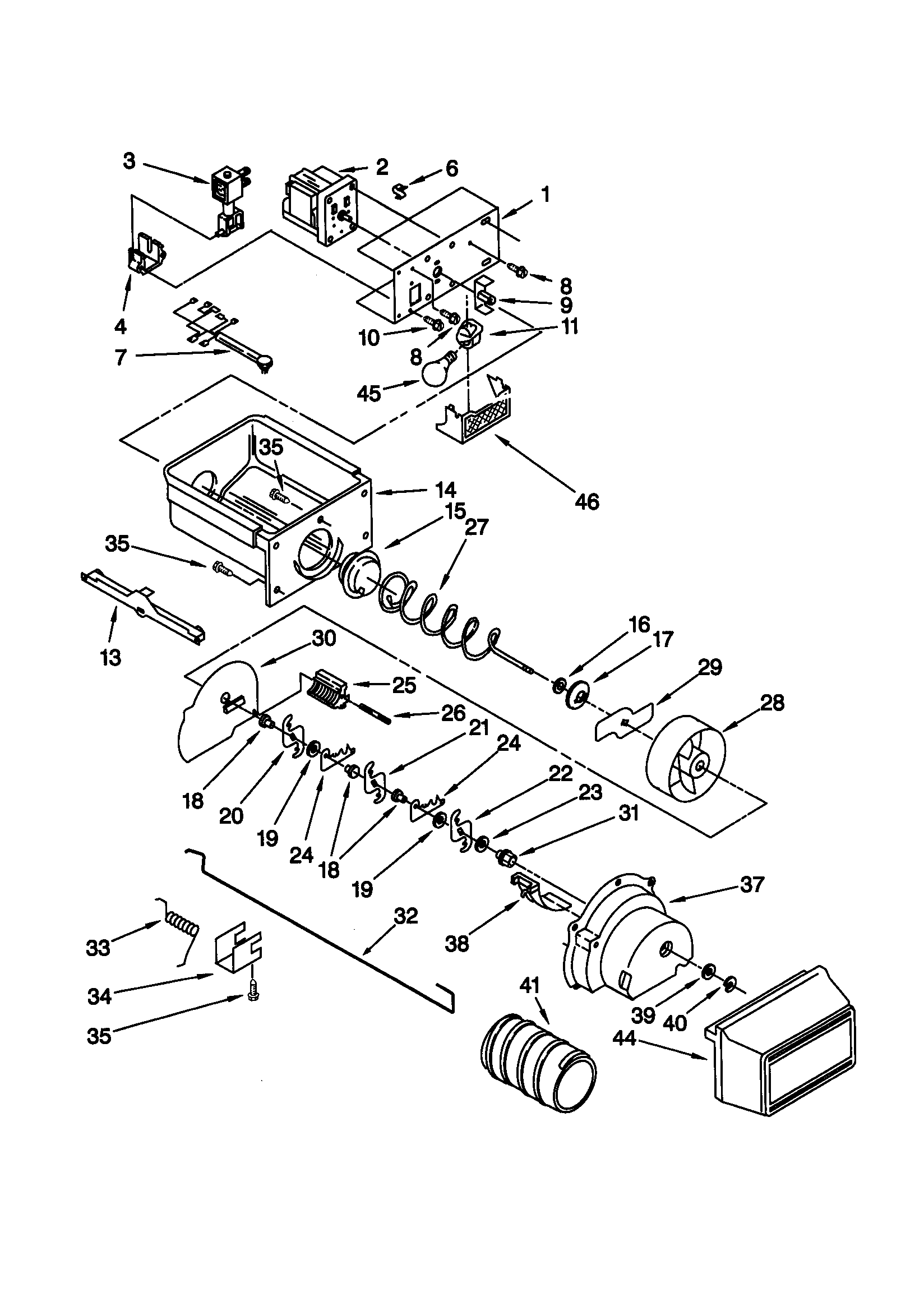 Kenmore 10659222990 motor and ice container diagram