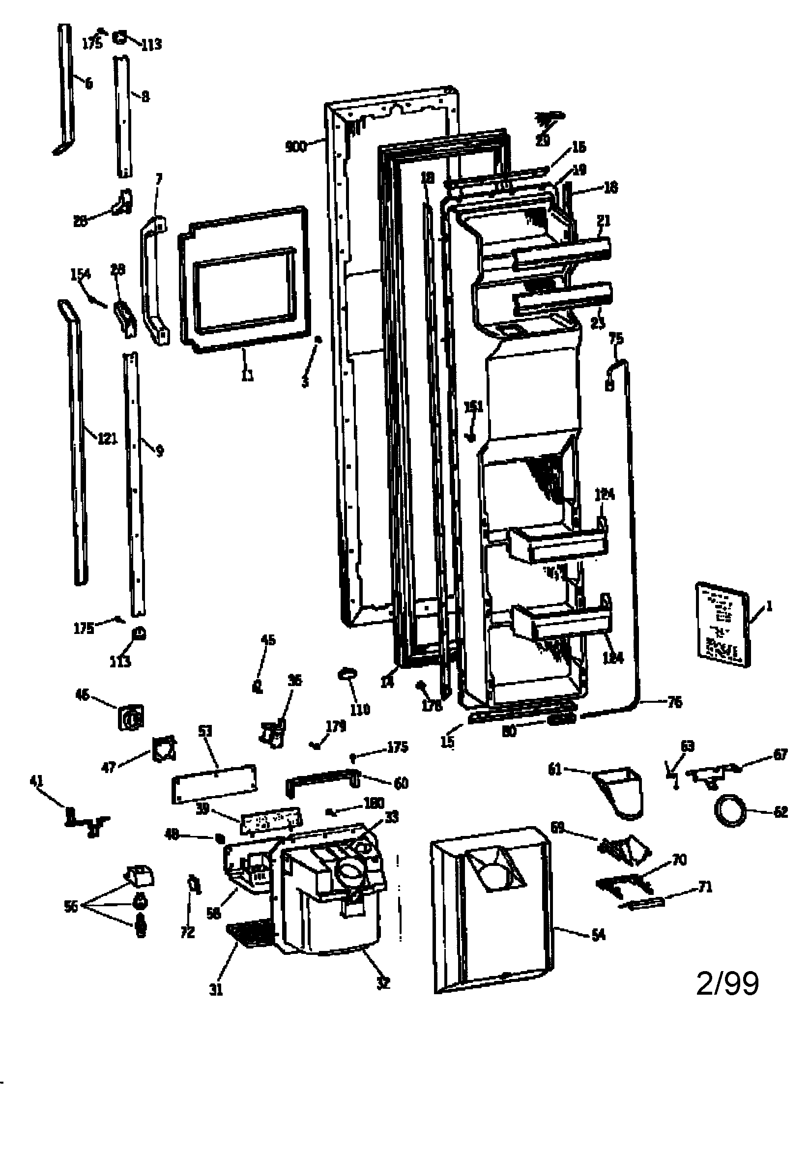 GE TFH27PRSMAA freezer door diagram