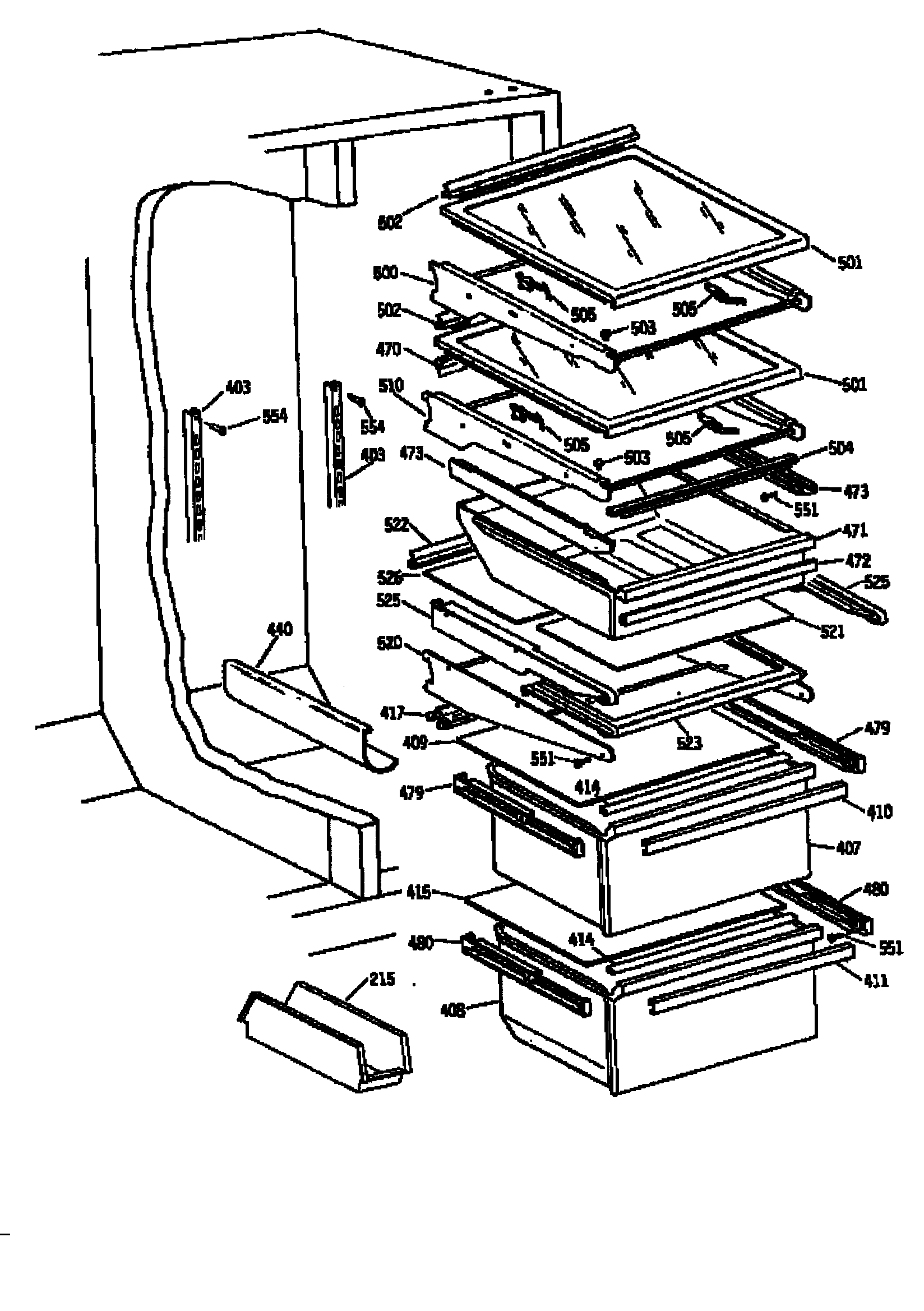 GE TFH27PRSMAA refrigerator shelves diagram