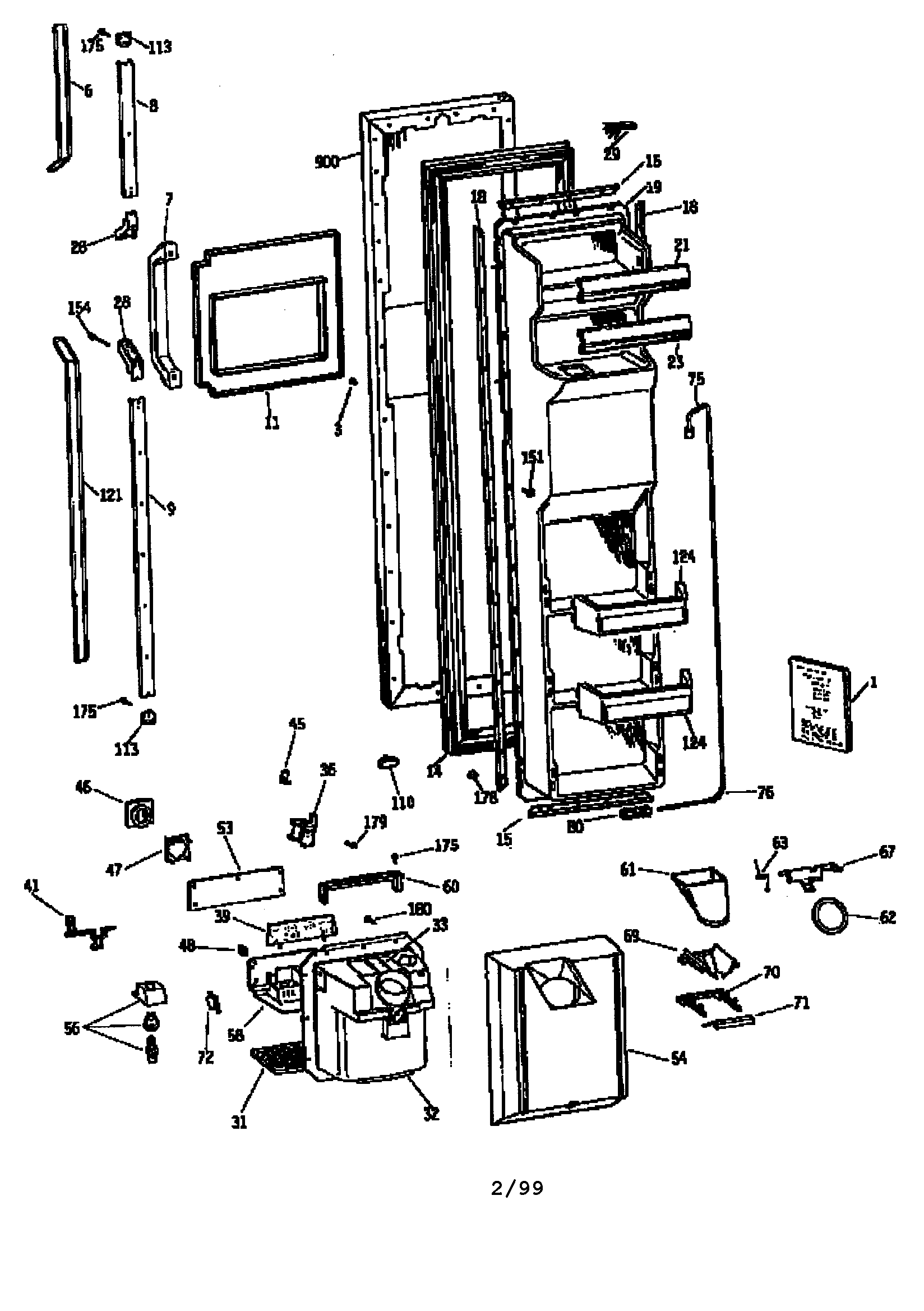 GE TFH27PRSMBB freezer door diagram