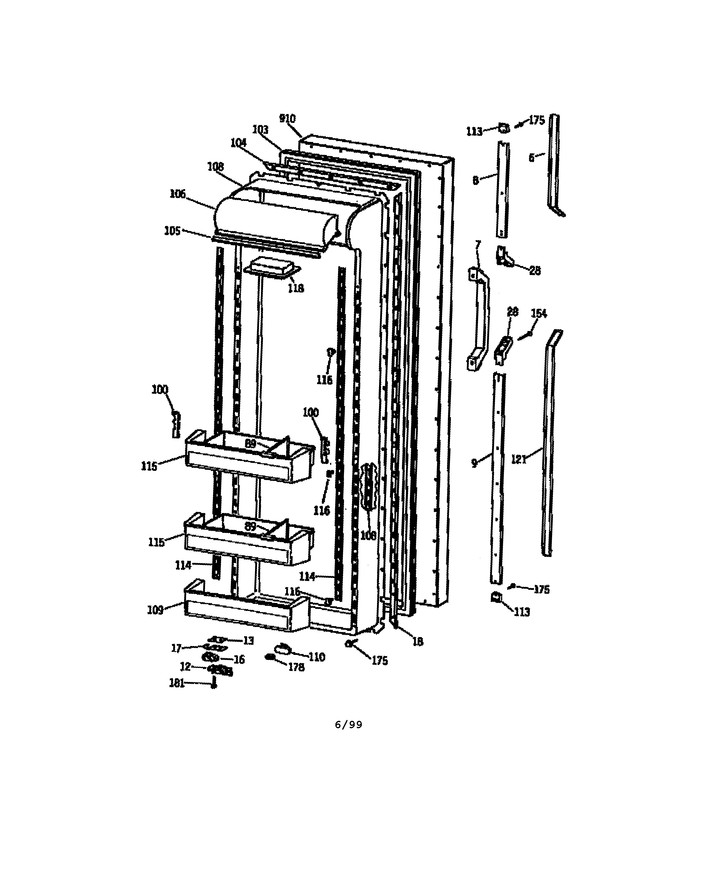 GE TFH27PRSMBB fresh food door diagram