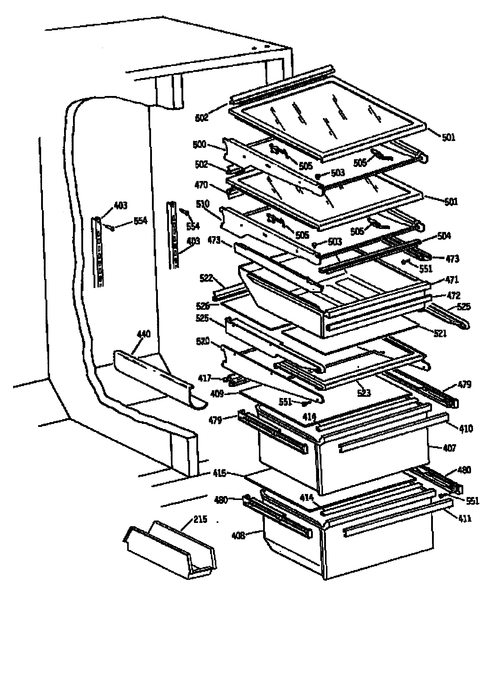 GE TFH27PRSMBB refrigerator shelves diagram