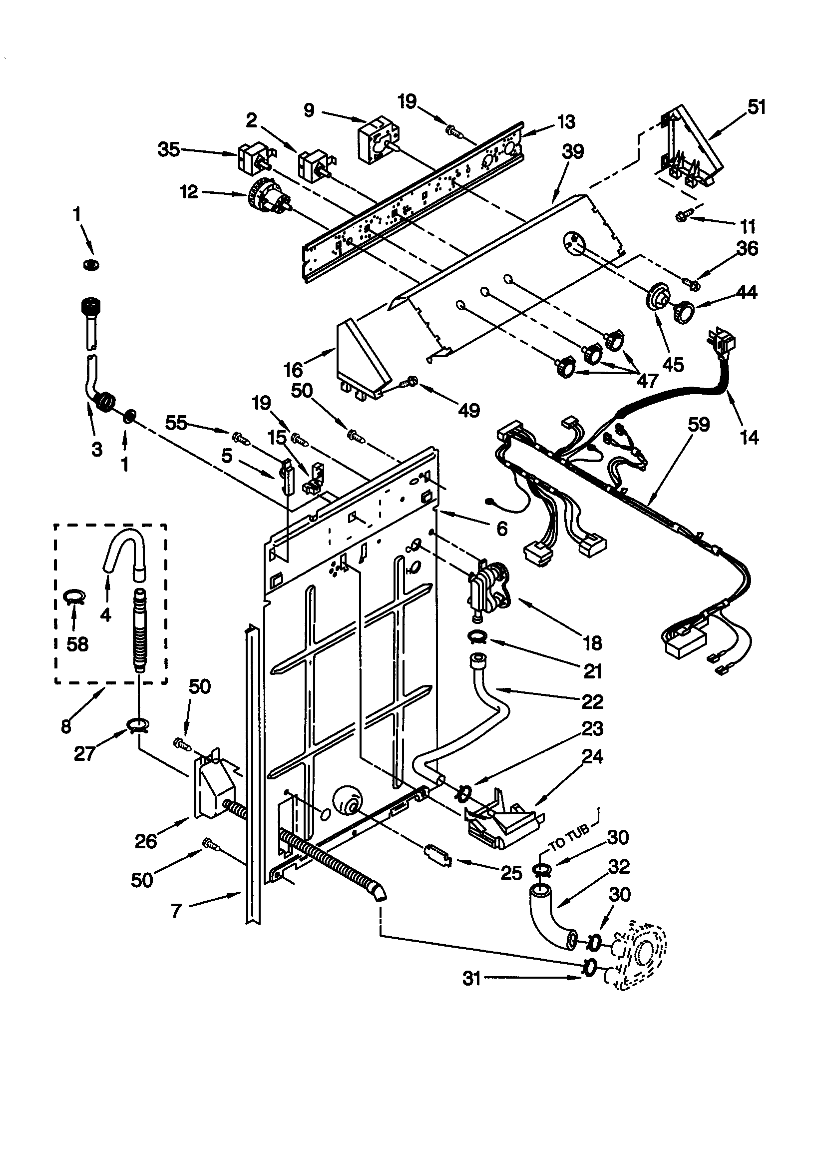 Whirlpool LXR9200HQ0 controls and rear panel diagram