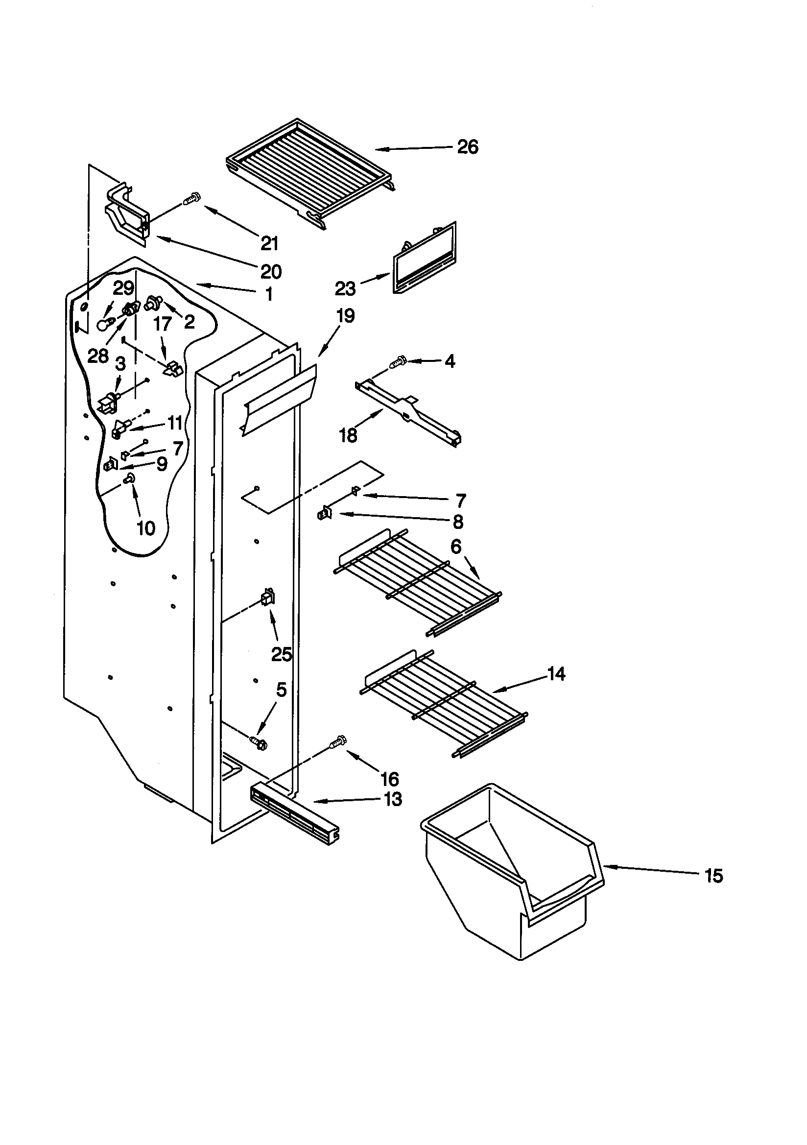 Kenmore 10658567891 freezer liner diagram
