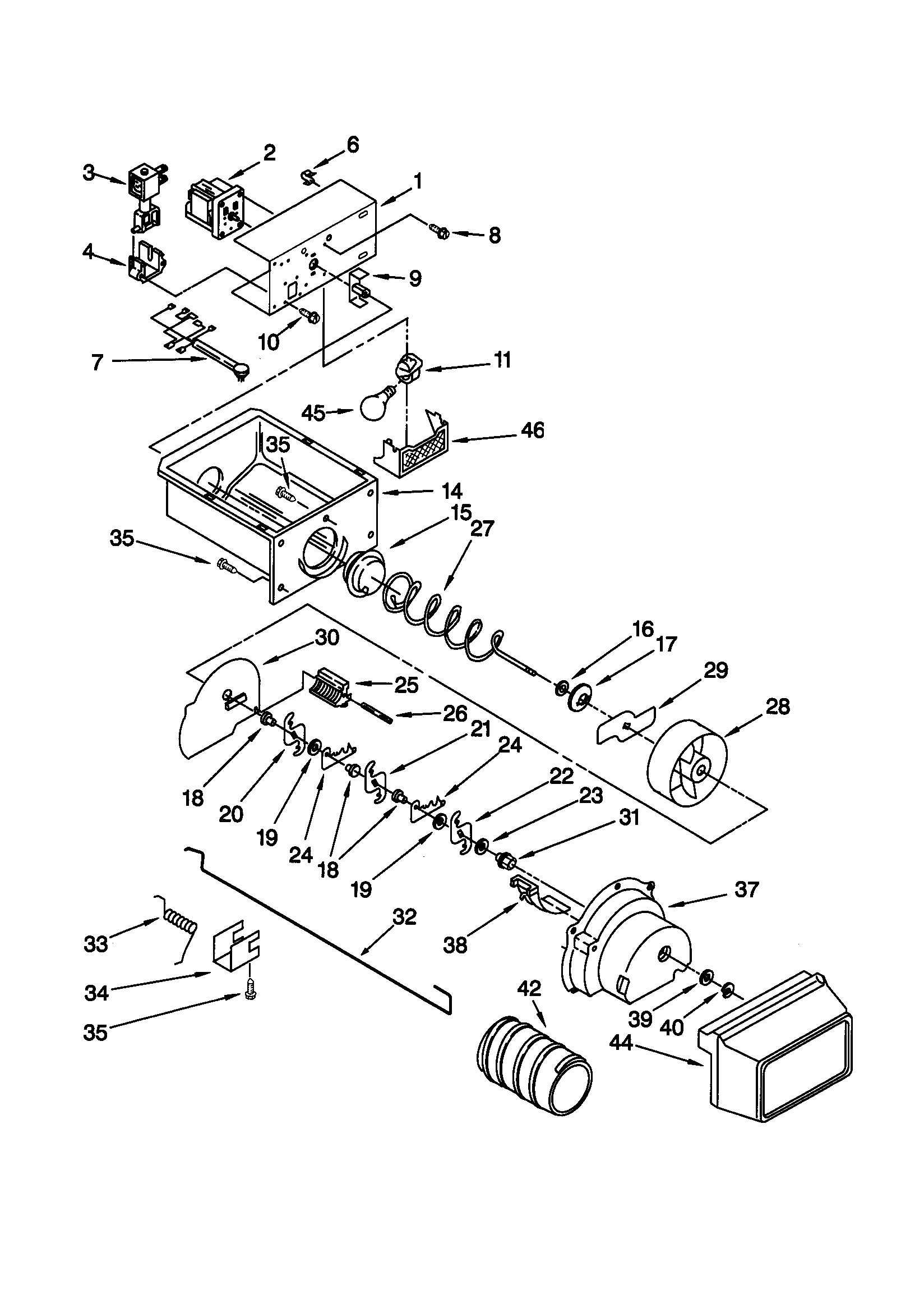 Kenmore 10658567891 motor and ice container diagram