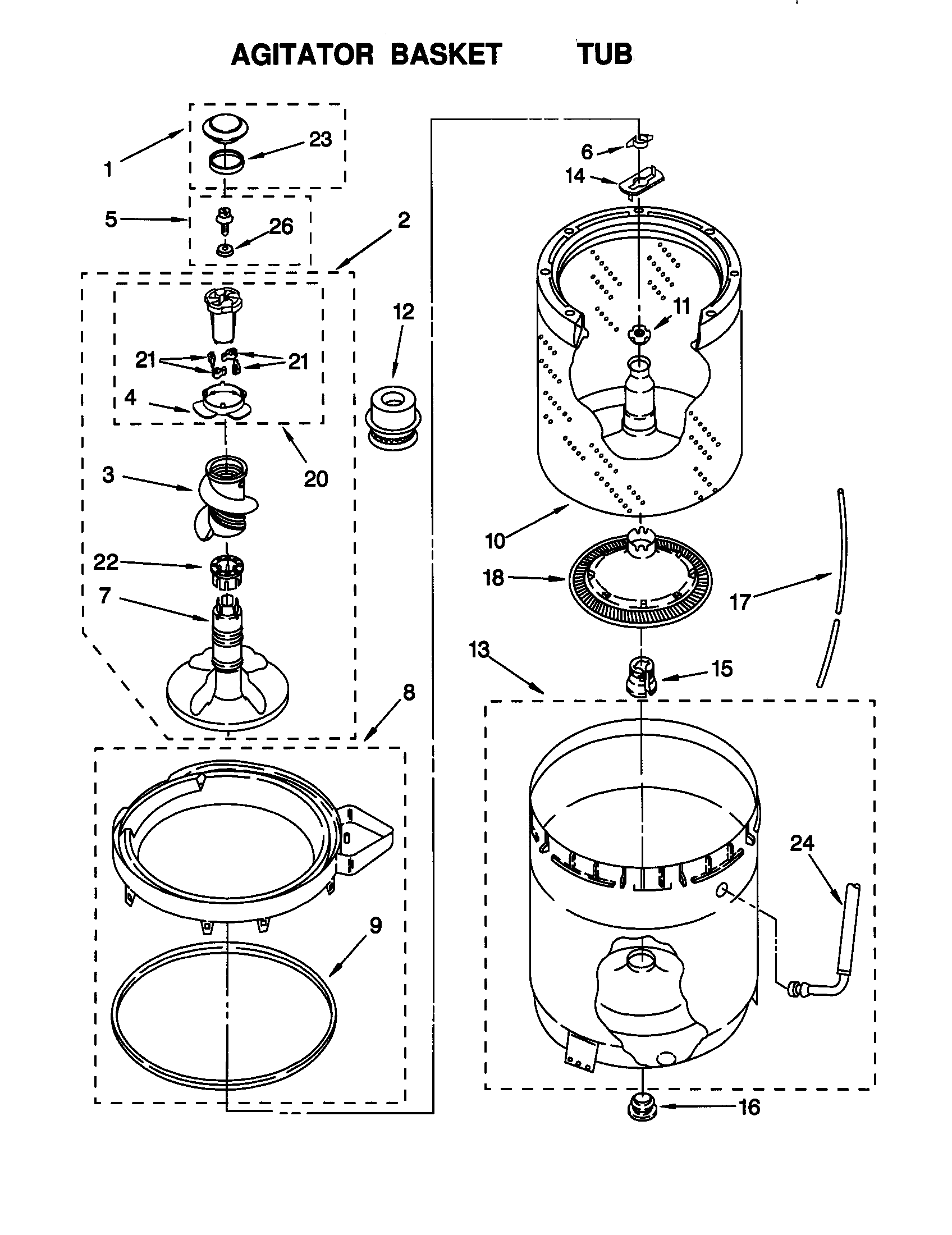 Kenmore 11028872891 agitator/basket/tub diagram