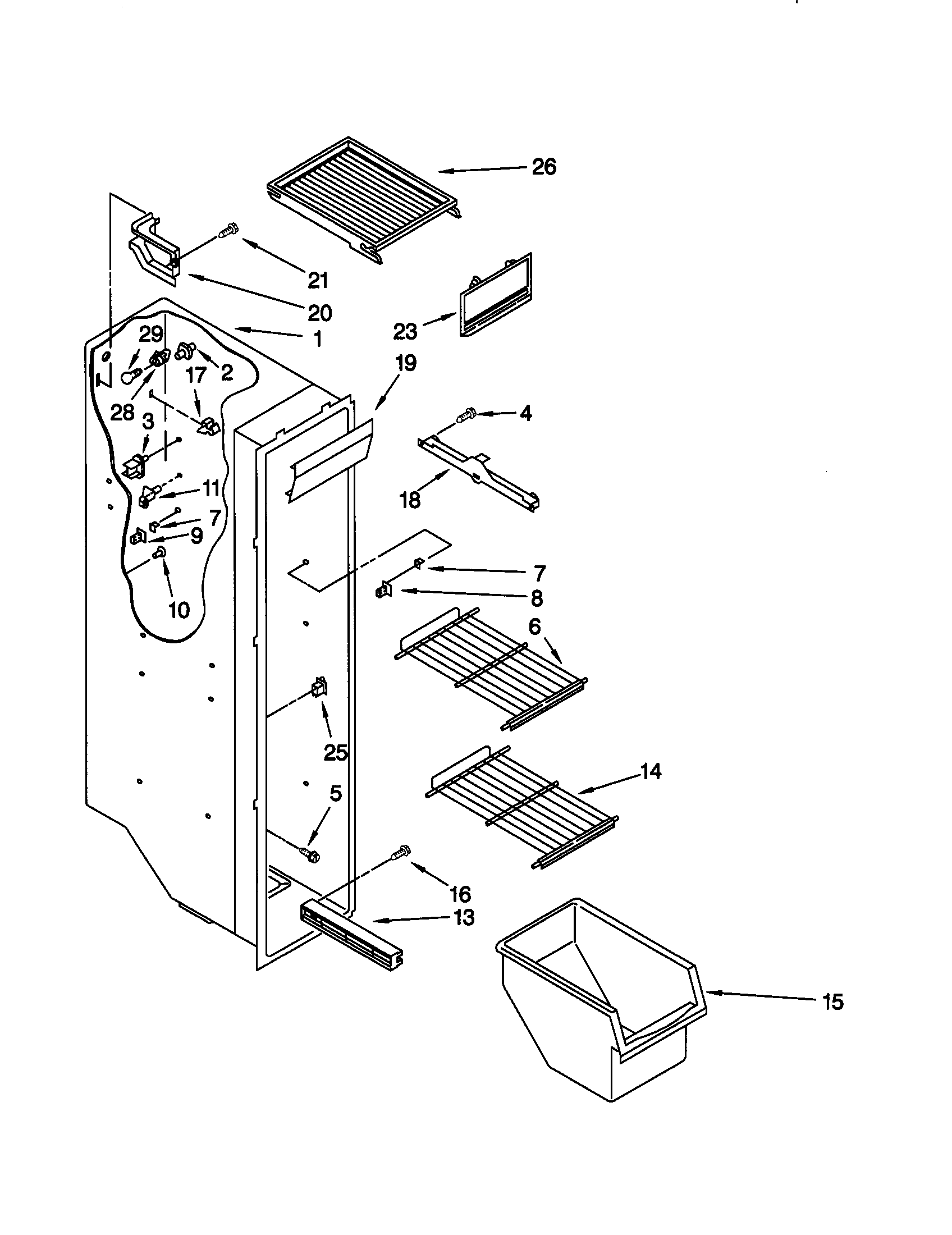 Kenmore 10657567792 freezer liner diagram