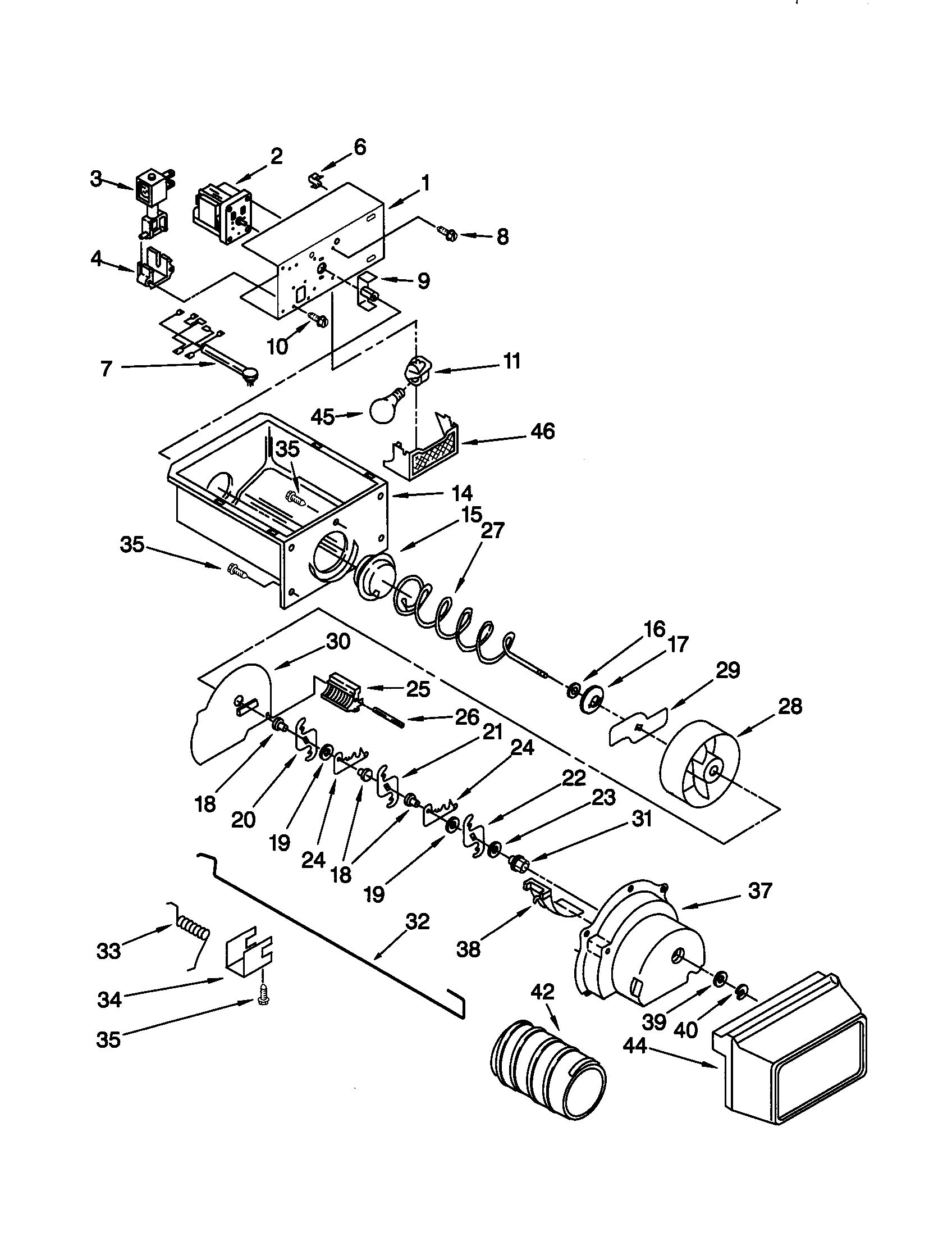 Kenmore 10657567792 motor and ice container diagram