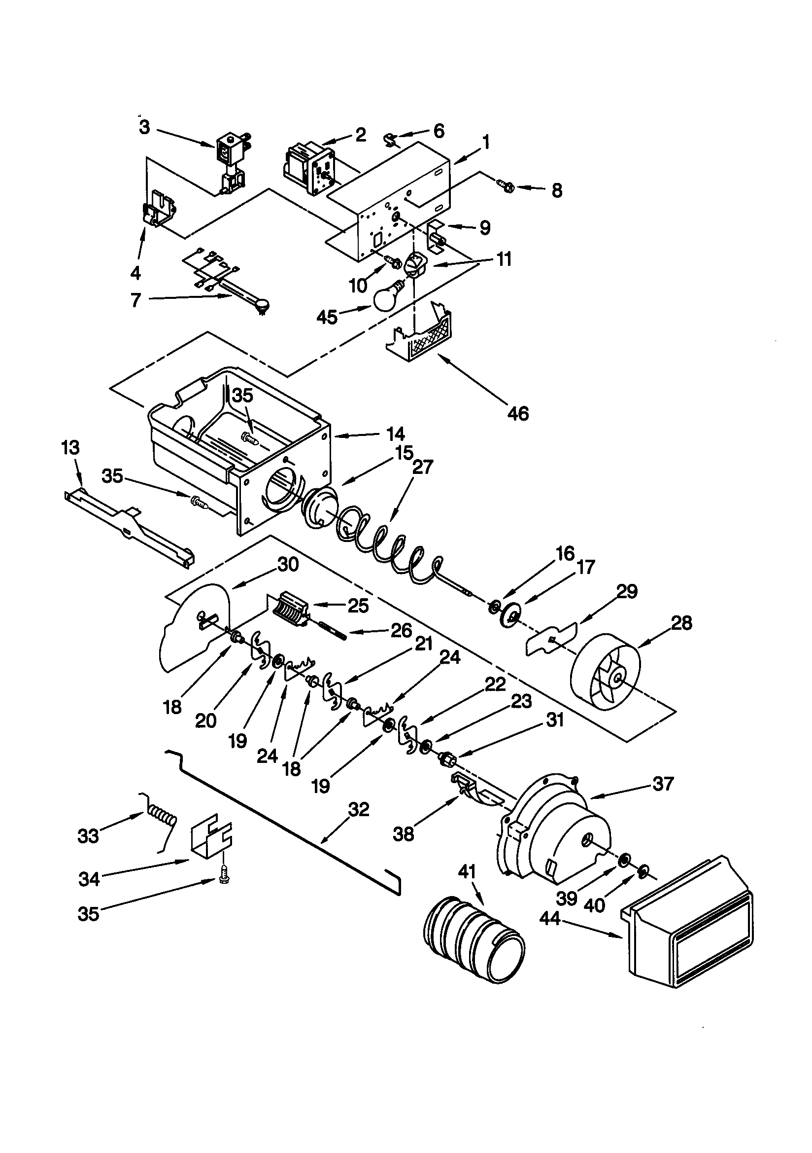 Kenmore 10659042991 motor and ice container diagram