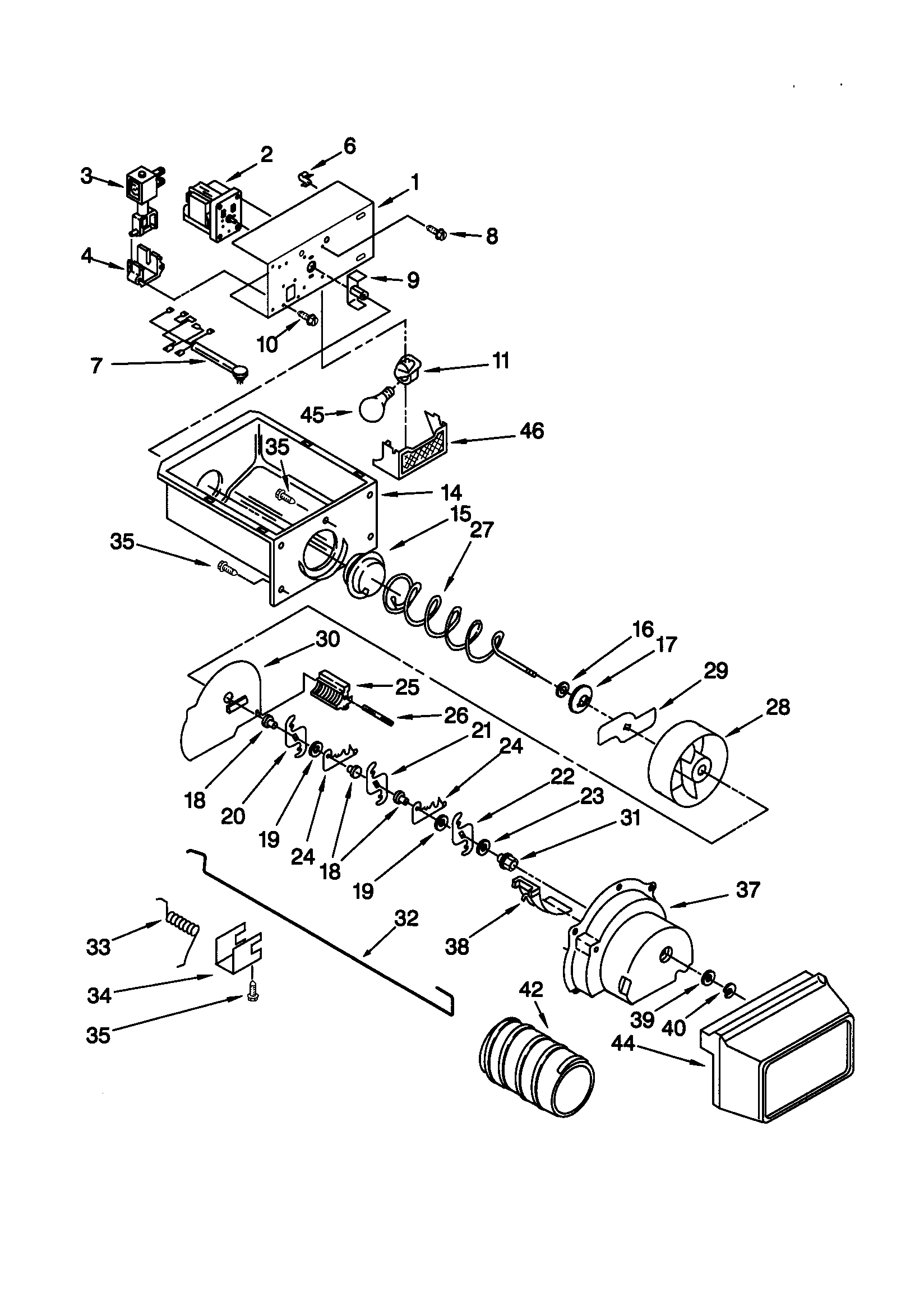Kenmore 10658582892 motor and ice container diagram