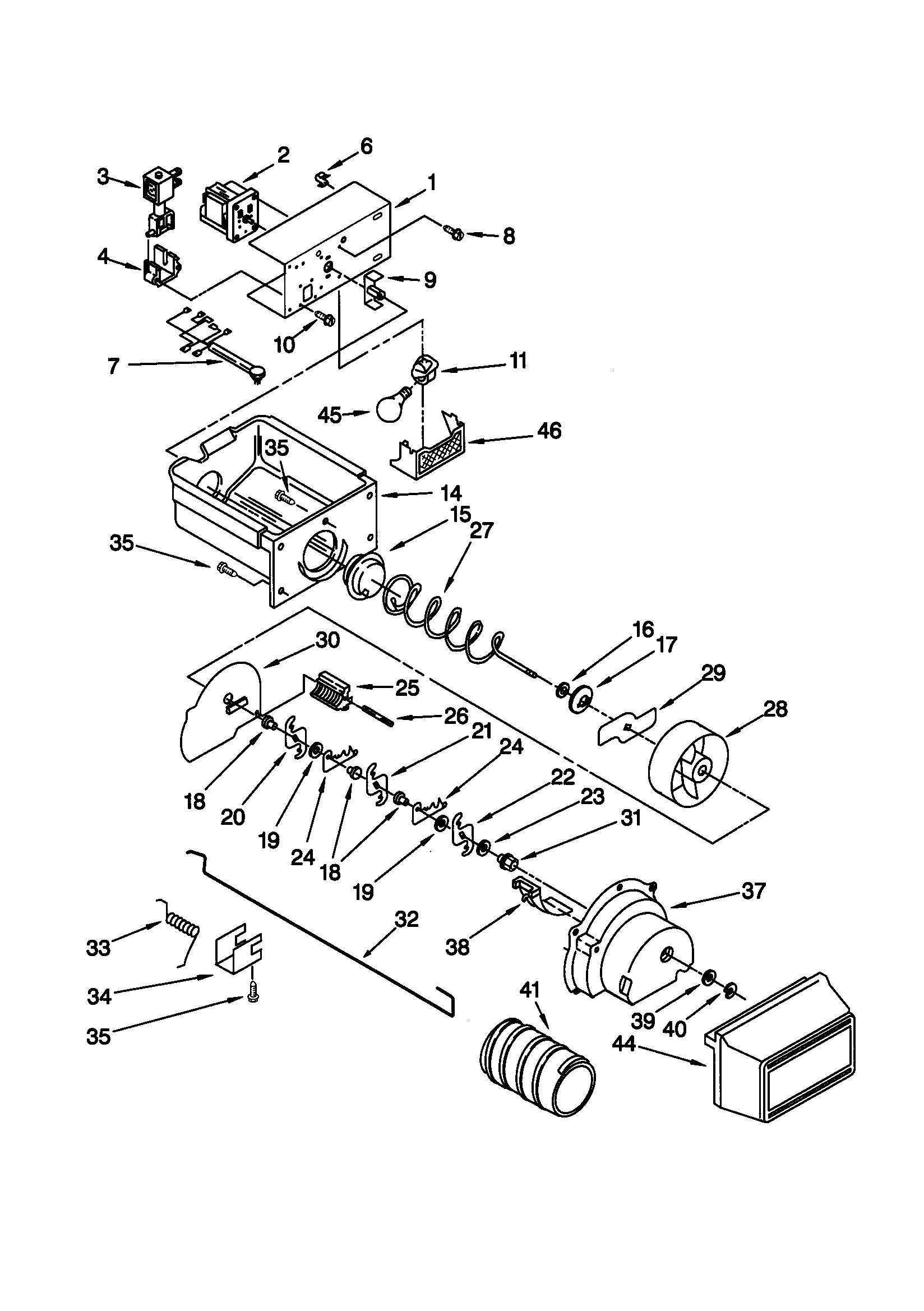 Kenmore 10658787892 motor and ice container diagram