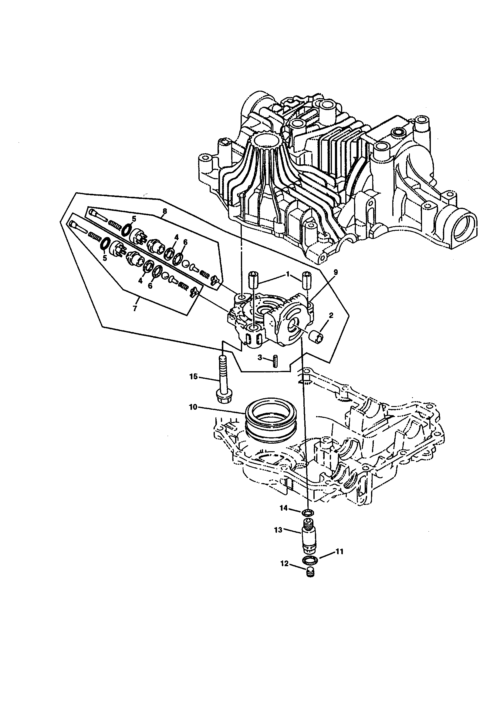 Sabre M02048HXXXXXX transaxle center case/valves diagram