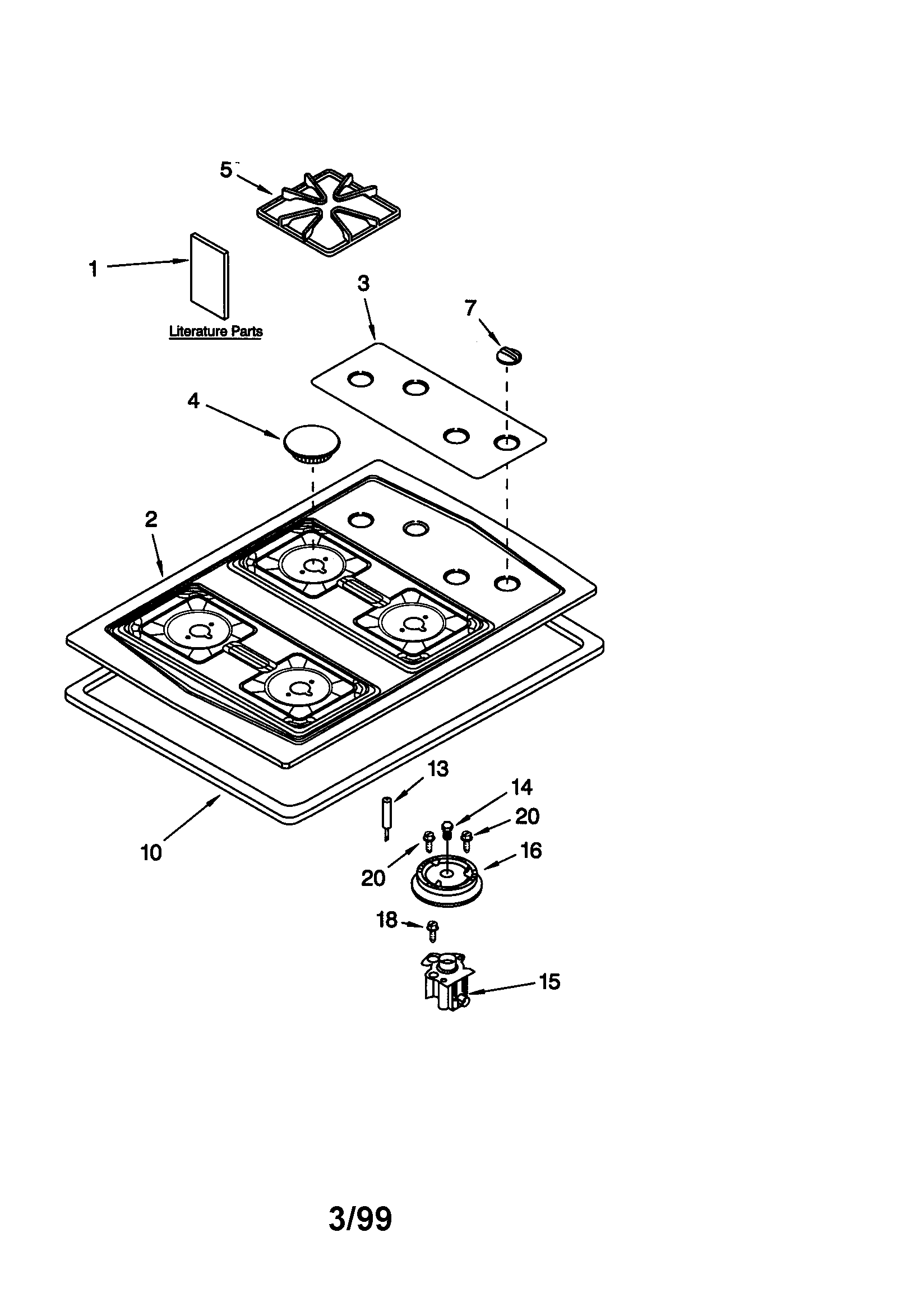Whirlpool SCS3614GB0 cooktop/burner/grate diagram