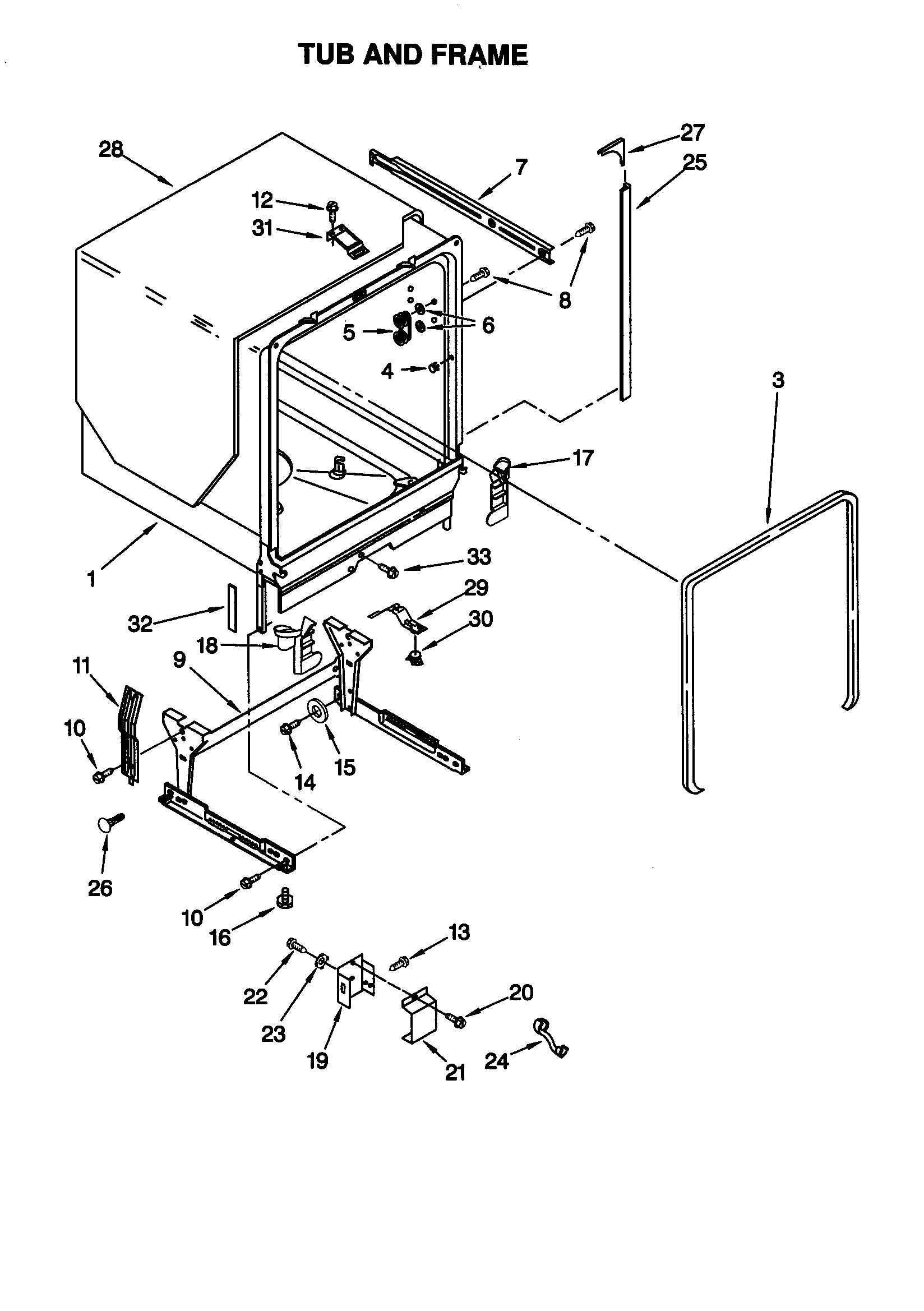 KitchenAid KUDI25CHAL0 tub and frame diagram