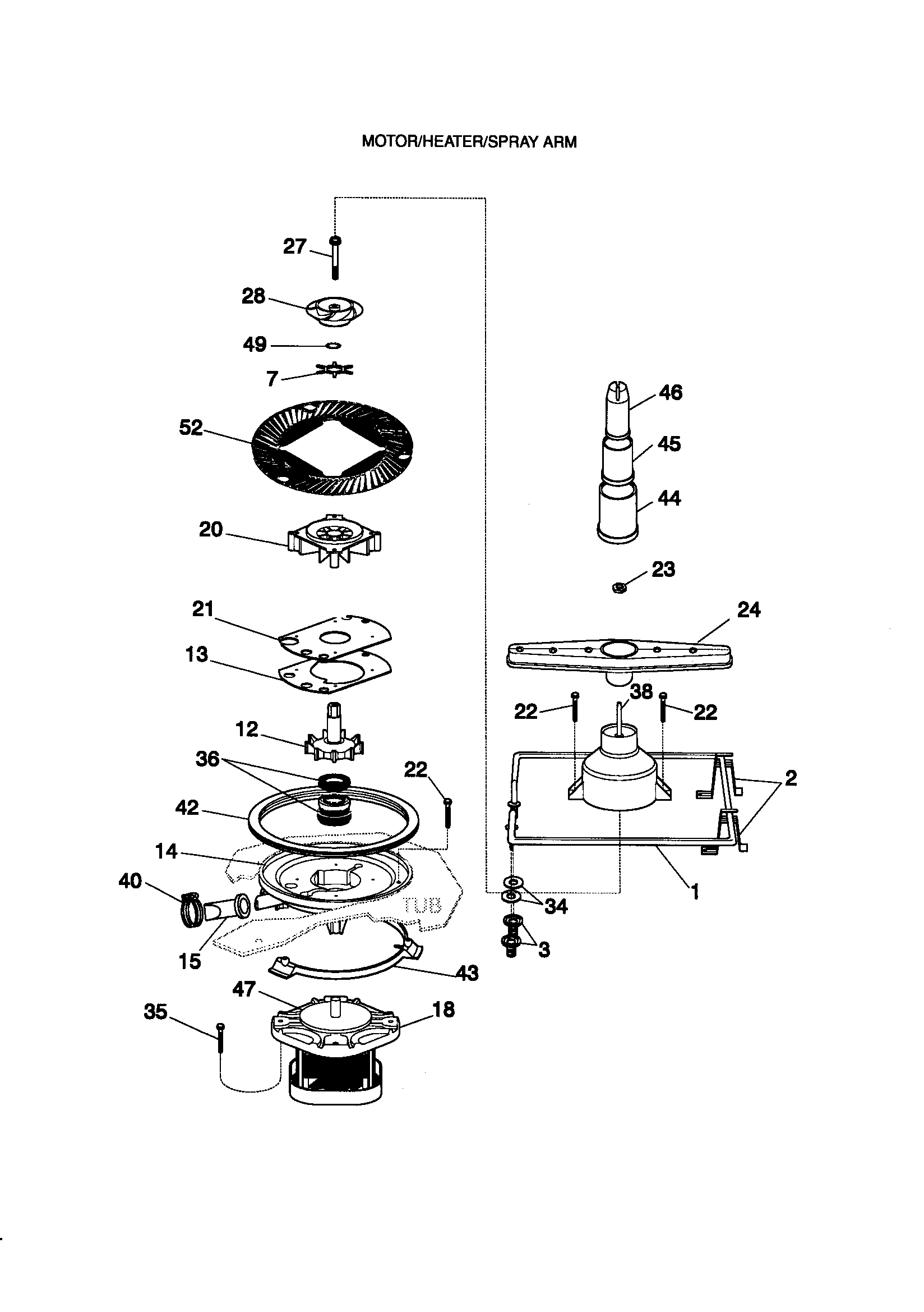 Kenmore 5871429990 motor/heater/spray arm diagram