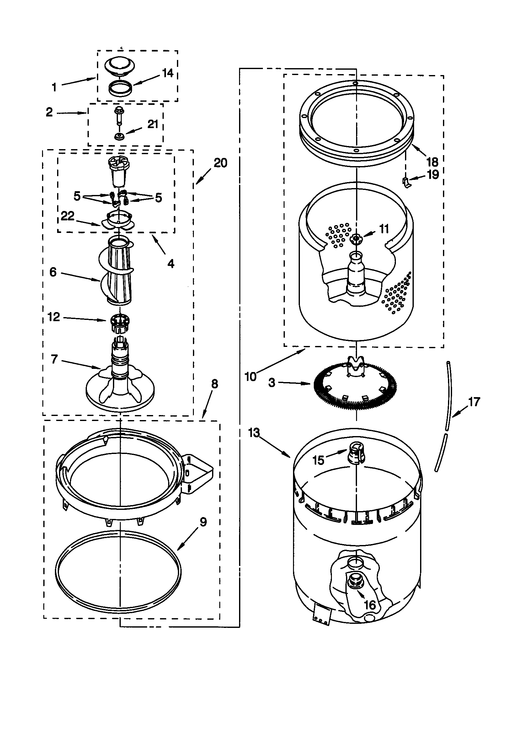 Kenmore 11026294693 agitator/basket/tub diagram