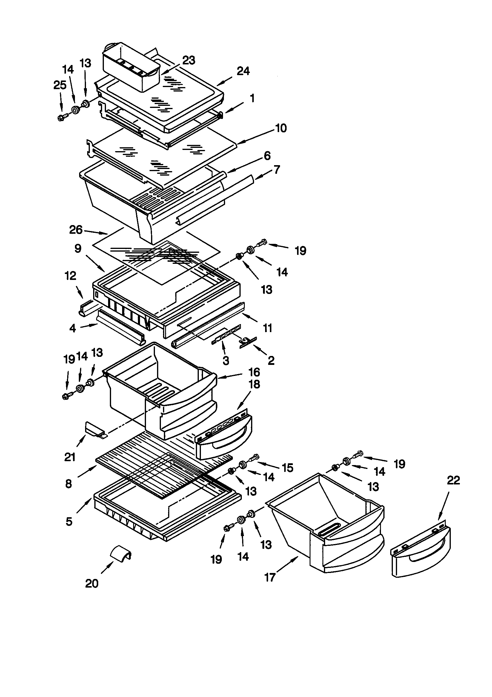 KitchenAid KSRS27FGBT01 refrigerator shelf diagram