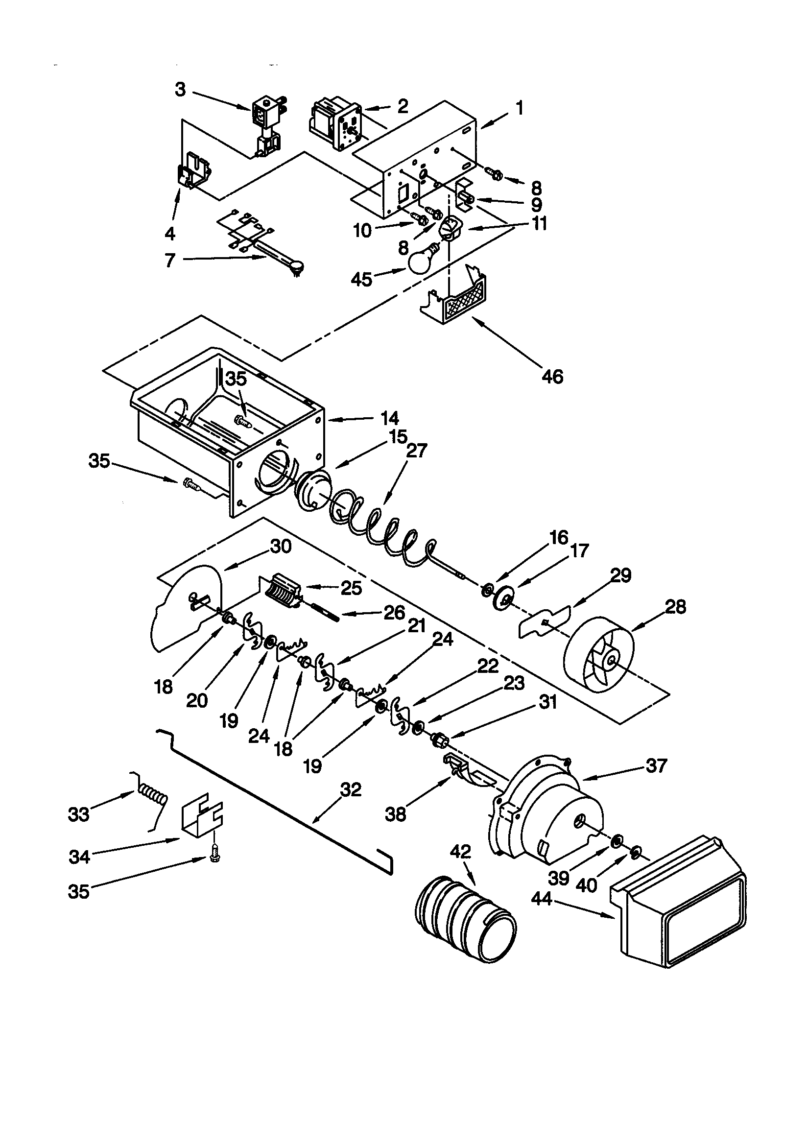 KitchenAid KSRS27FGBT01 motor and ice container diagram