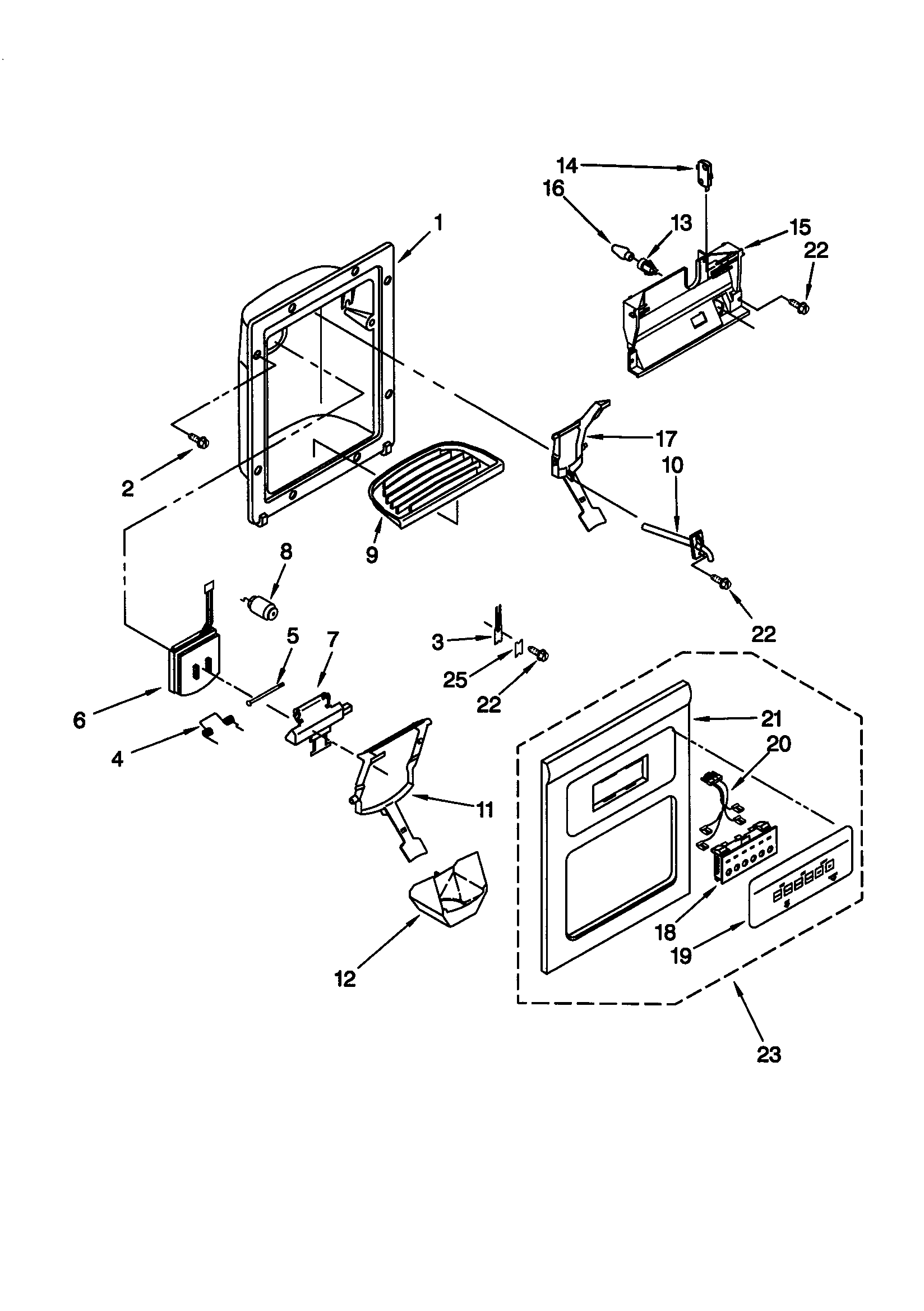 KitchenAid KSRS27FGBT01 dispenser front diagram