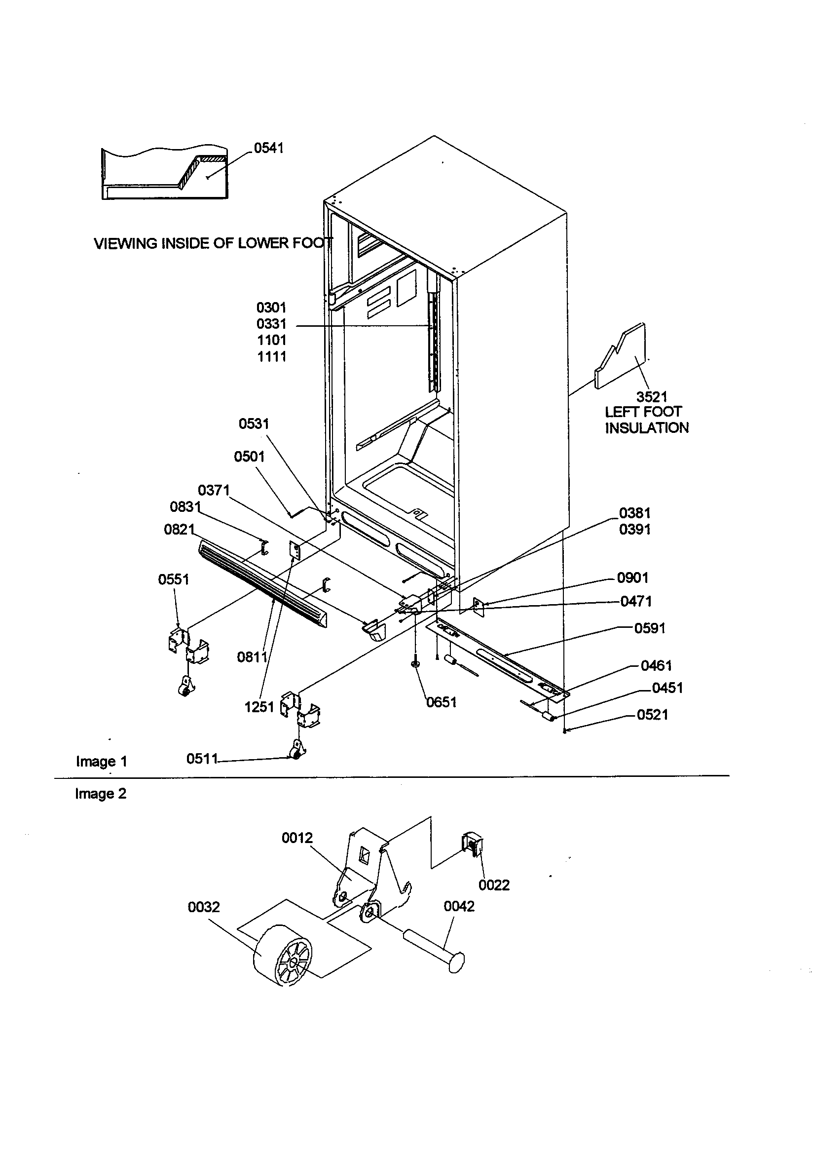 Amana TS22TE-P1306501WE ladders/lower cabinet/rollers diagram