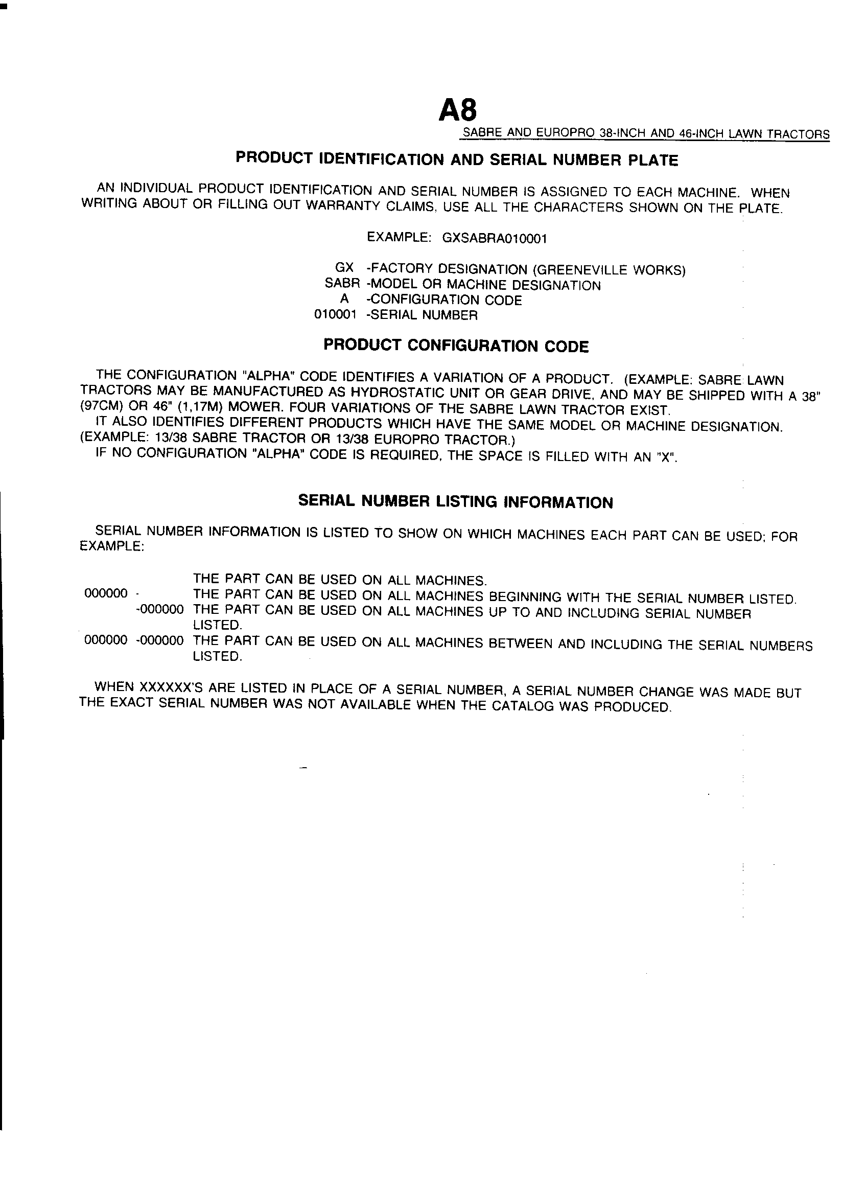 Sabre 1546 GEAR GXSABRC serial number text only diagram