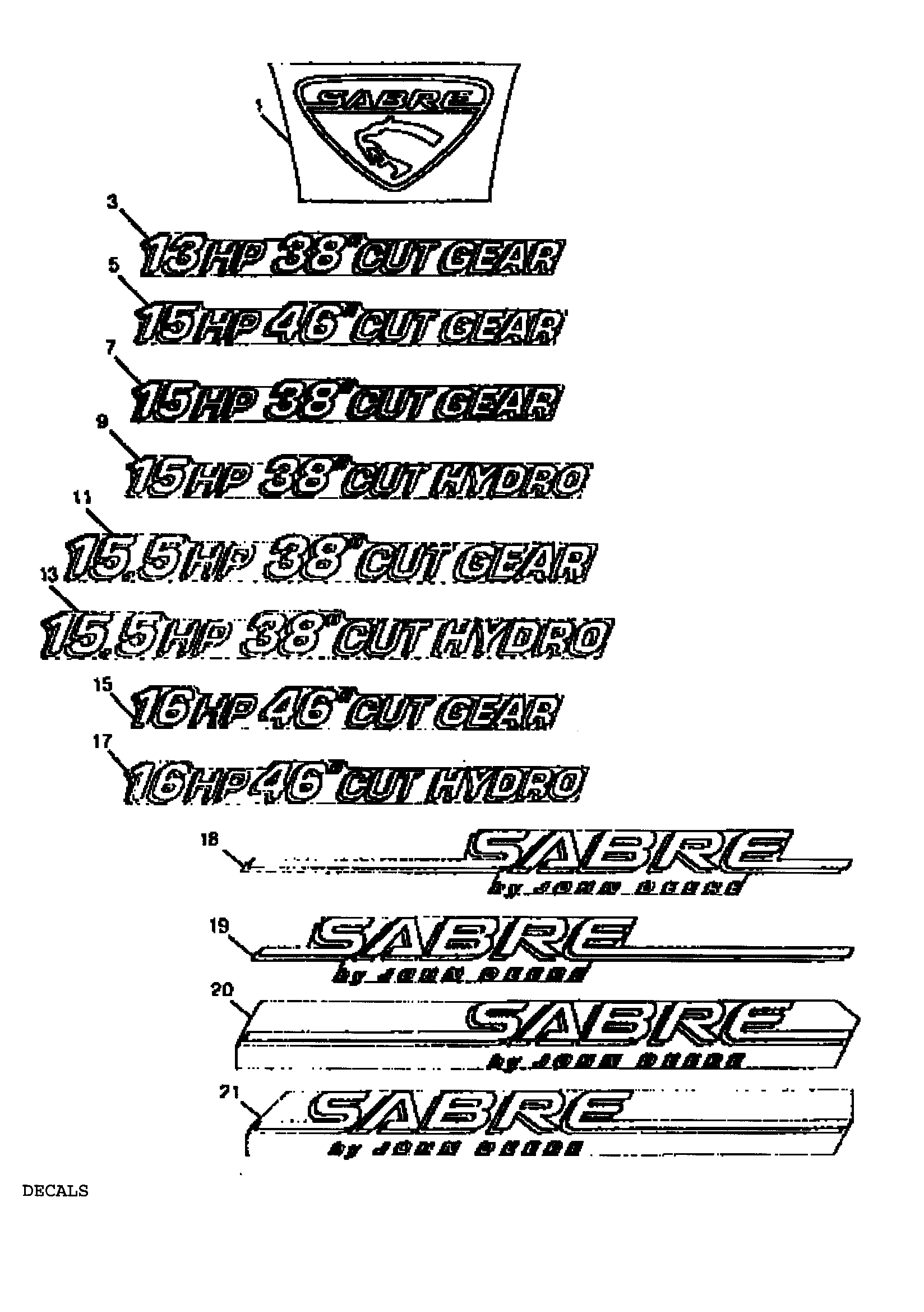 Sabre 1546 GEAR GXSABRC decals diagram