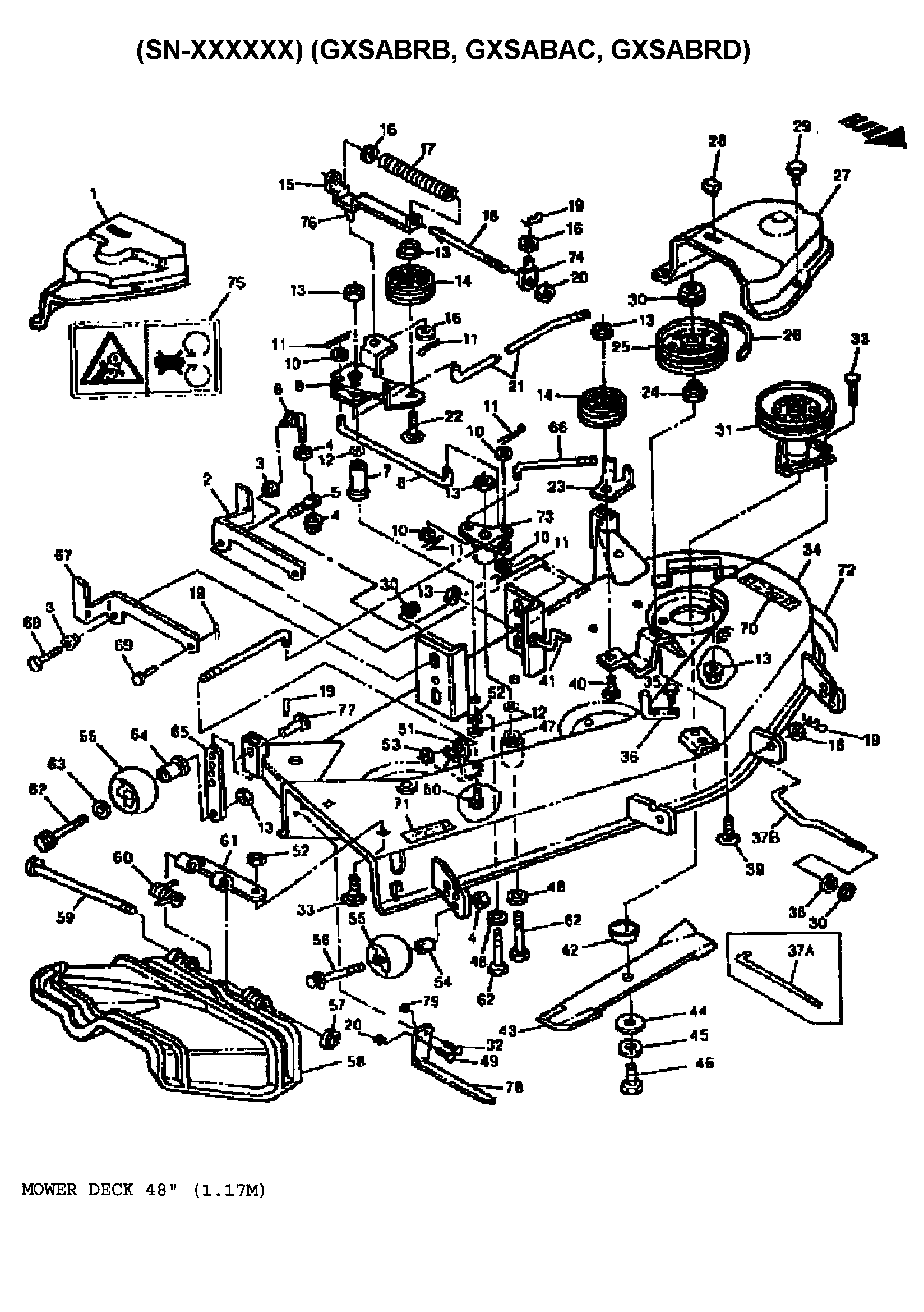 Sabre 1546 GEAR GXSABRC mower deck 48" (1.17m) diagram