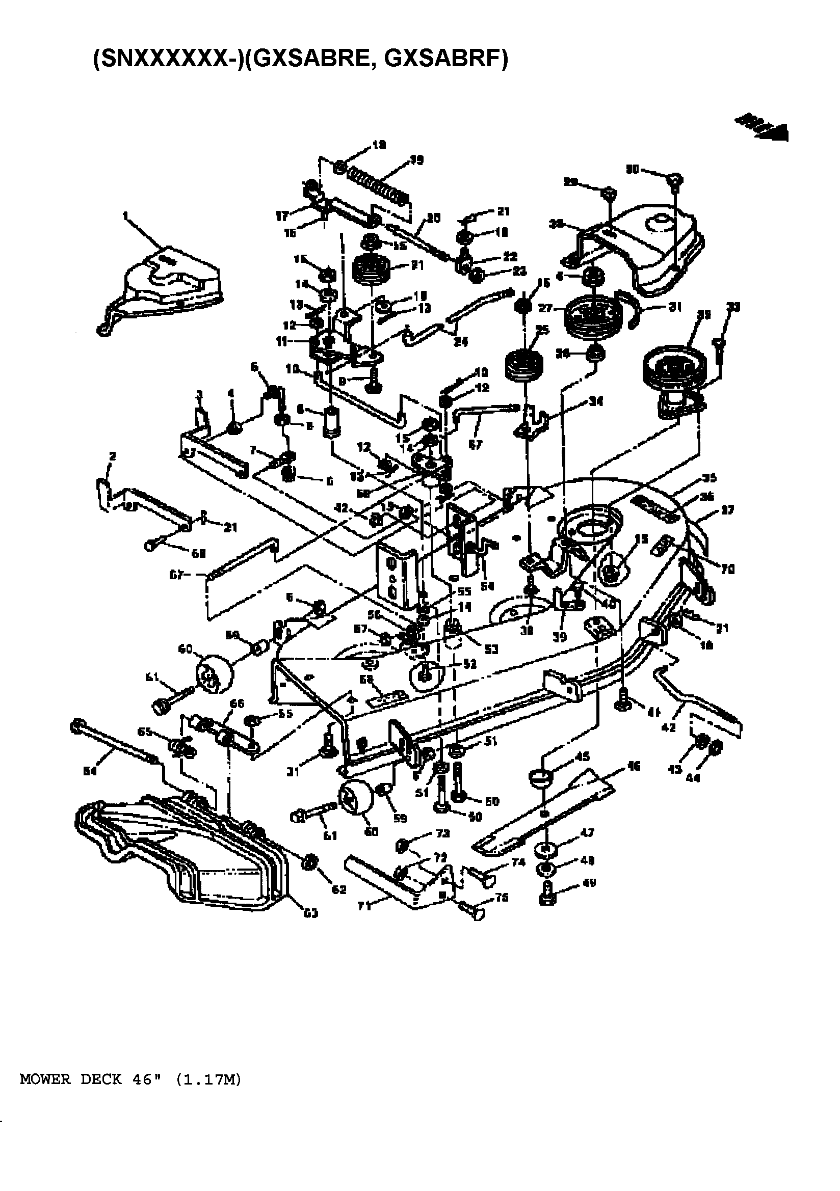 Sabre 1546 GEAR GXSABRC mower deck 46" (1.17m) diagram