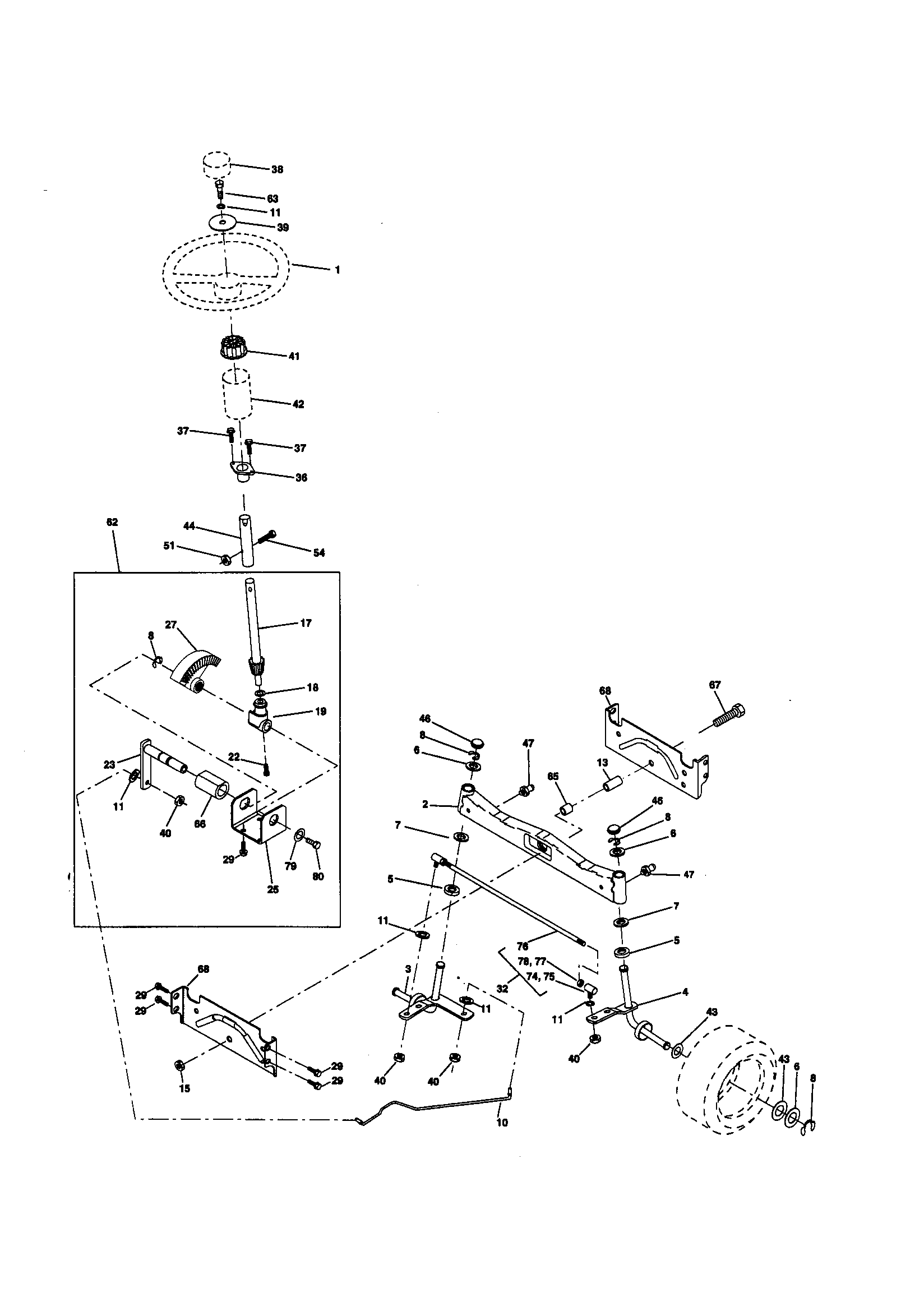 Poulan PPR16H42STA steering assembly diagram