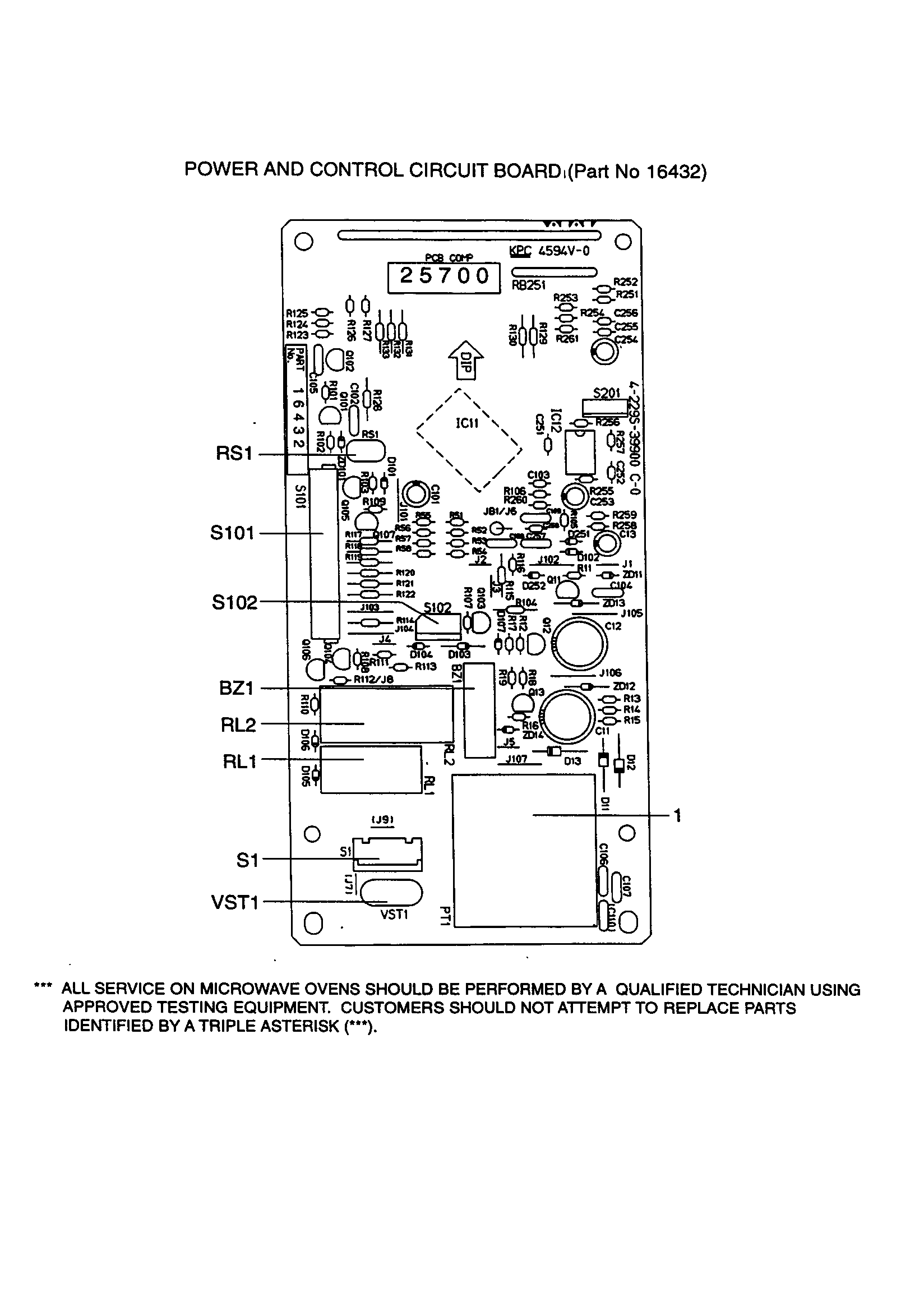 Kenmore 56569580890 power/control circuit board (16432) diagram