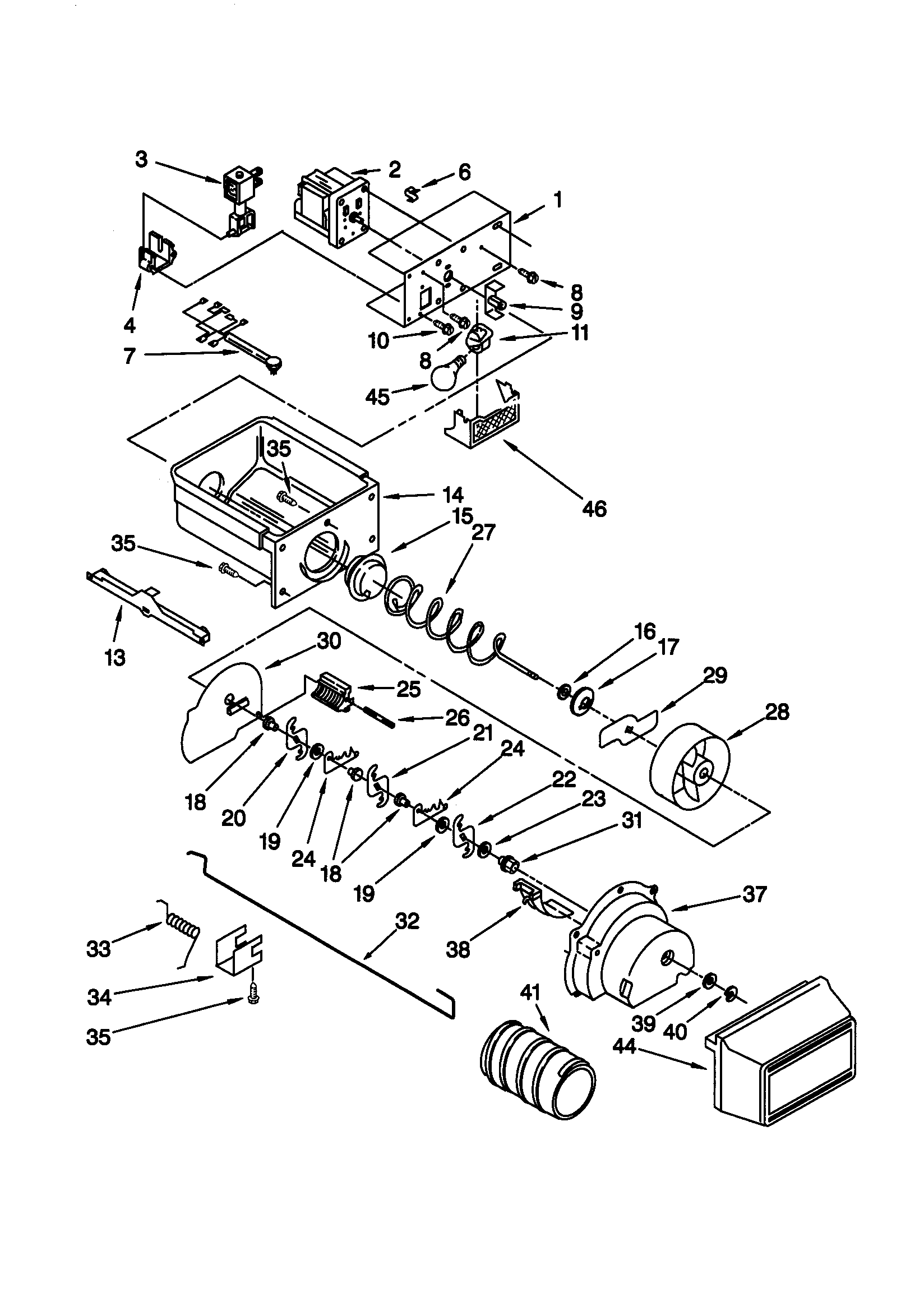 Kenmore 10659245991 motor and ice container diagram