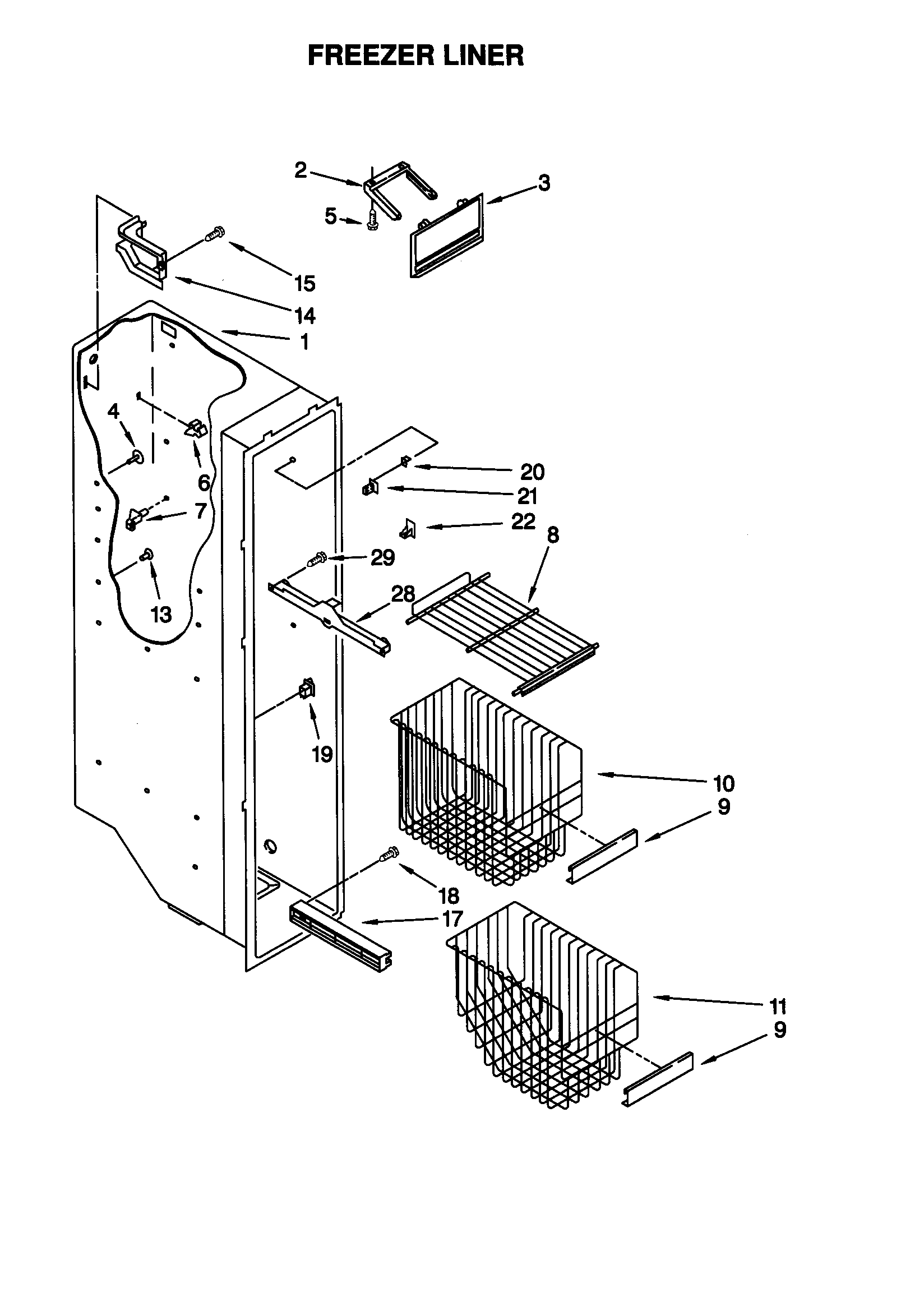 Kenmore 10658287892 freezer liner diagram