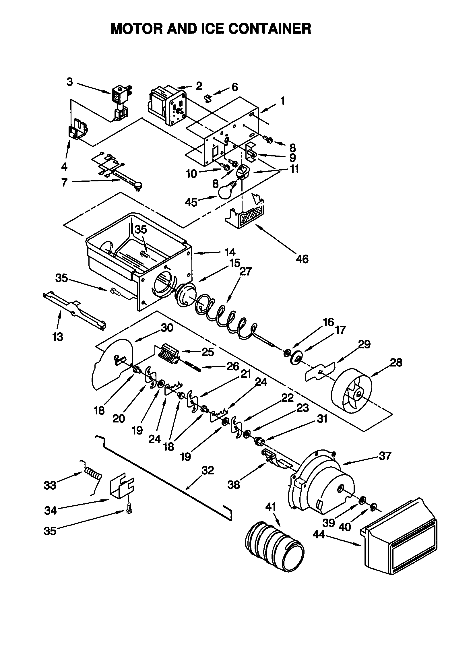 Kenmore 10658287892 motor and ice contaner diagram